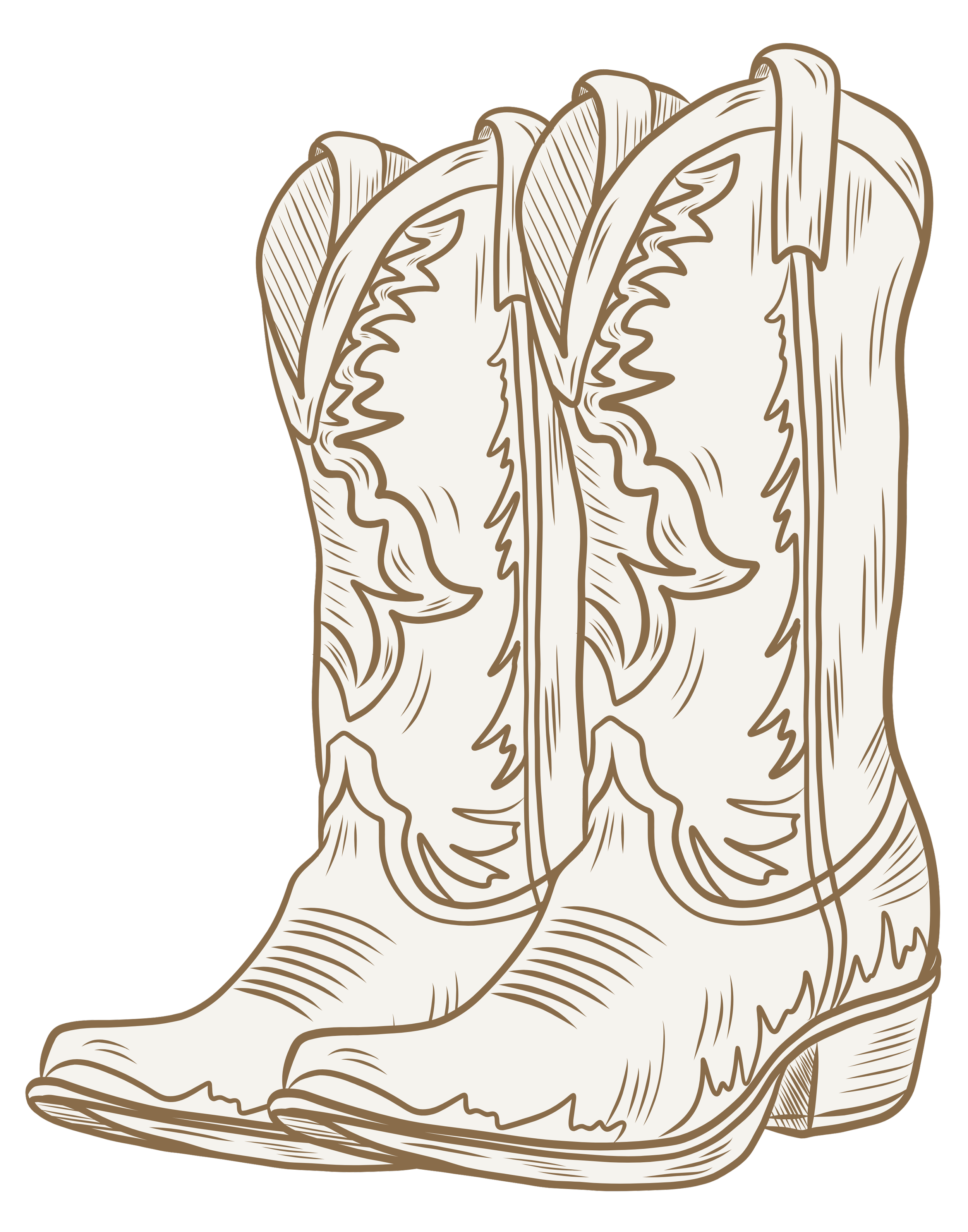 Illustration of a pair of cowboy boots with detailed stitching.