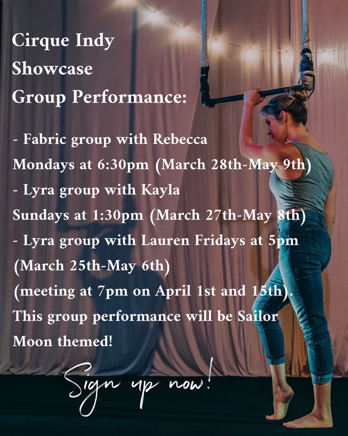 Our group showcase performance starts next Friday! Sign up now to learn an awesome choreograph and bond with your fellow aerialists in these 7 week group sessions for just about $10 per class for members!