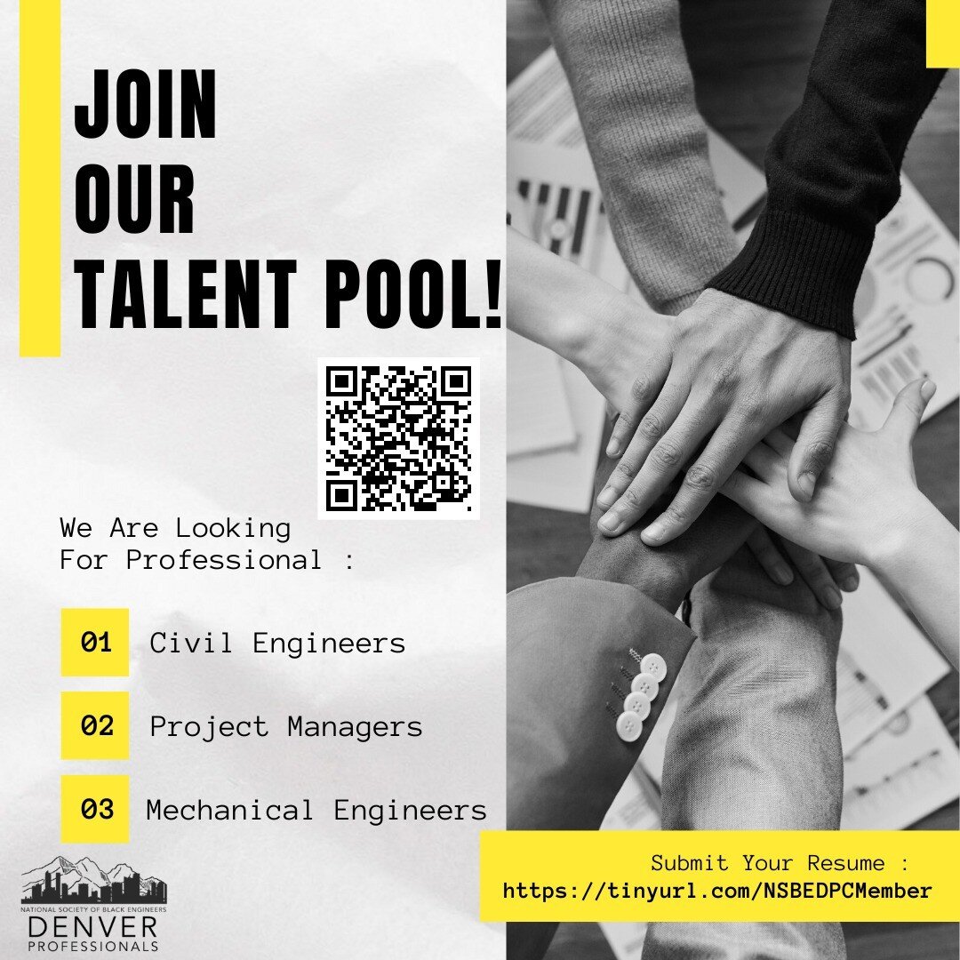 Join an elite group of Black STEM Professionals in the Denver Professionals Talent Pool. We pair your resume with leading corporations as positions become available. Sign up here &gt;&gt;&gt;&gt; https://lnkd.in/gfxqyXmy

FREE ACCESS ENDS 8/31/22

#j