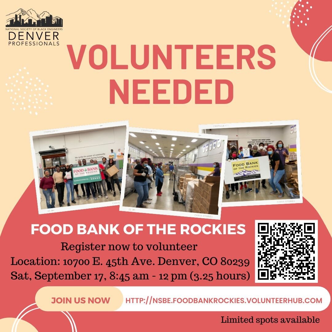 Hello Denver Professionals,
We seek to fill allotted positions for our community service initiative on September 17, 2022 (8:45 am - 12 pm) (3.25 hours). Register now to join us as we pack food for those in need at the Food Bank of the Rockies. &gt;&