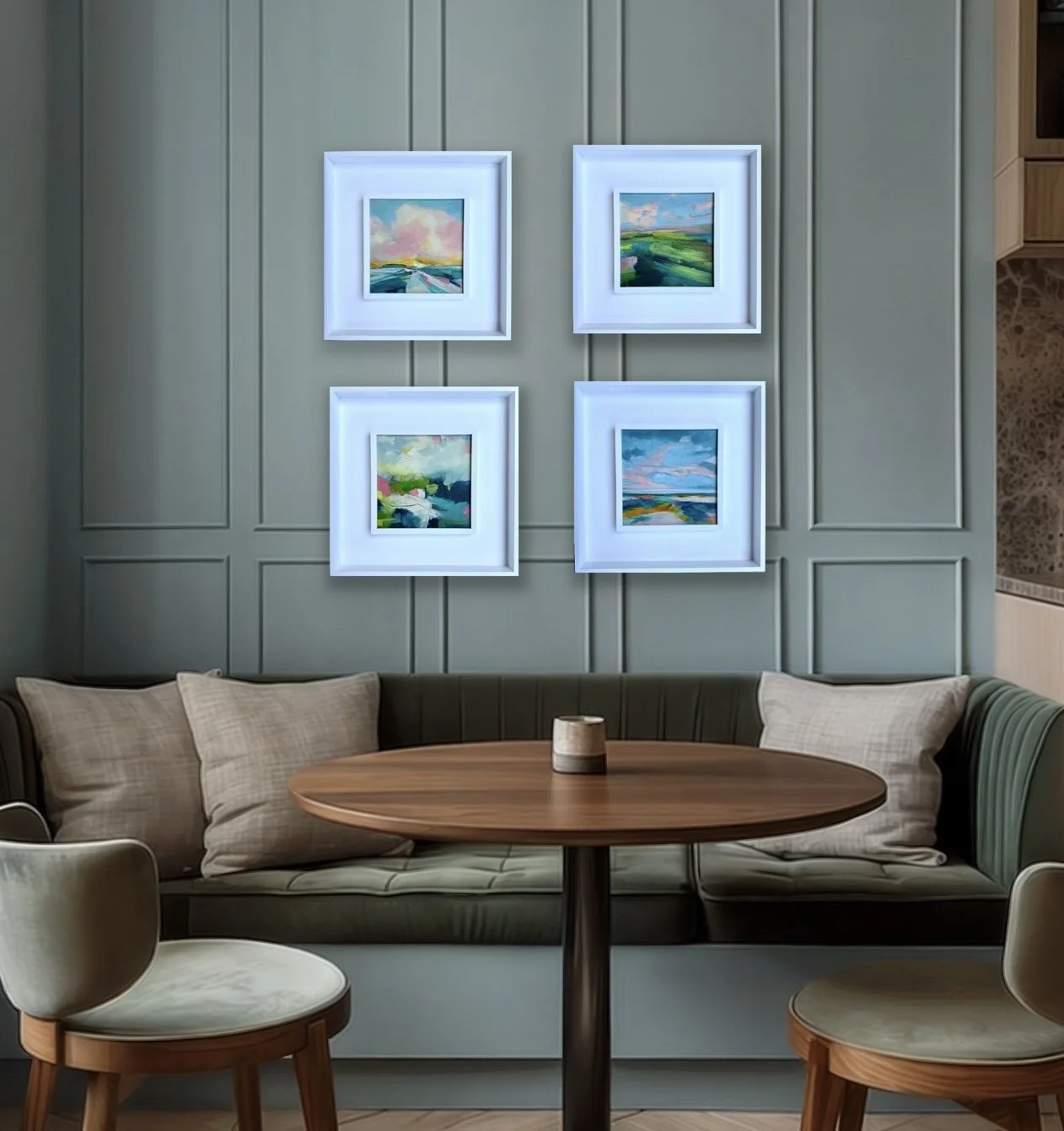 collection of framed abstract art