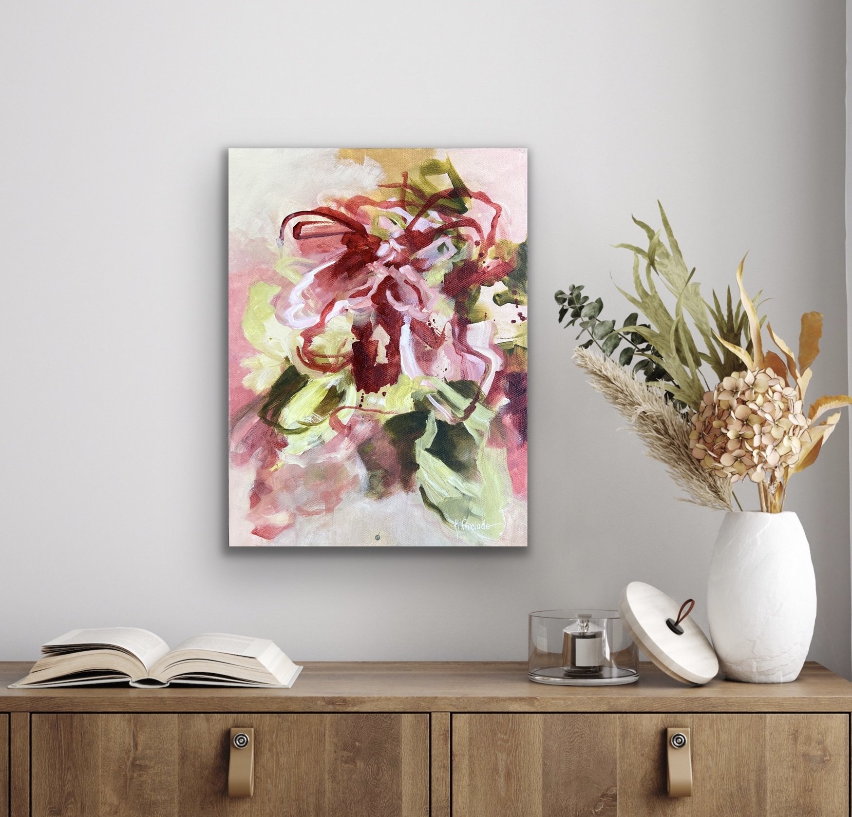 pink abstract floral painting by Karla Preciado