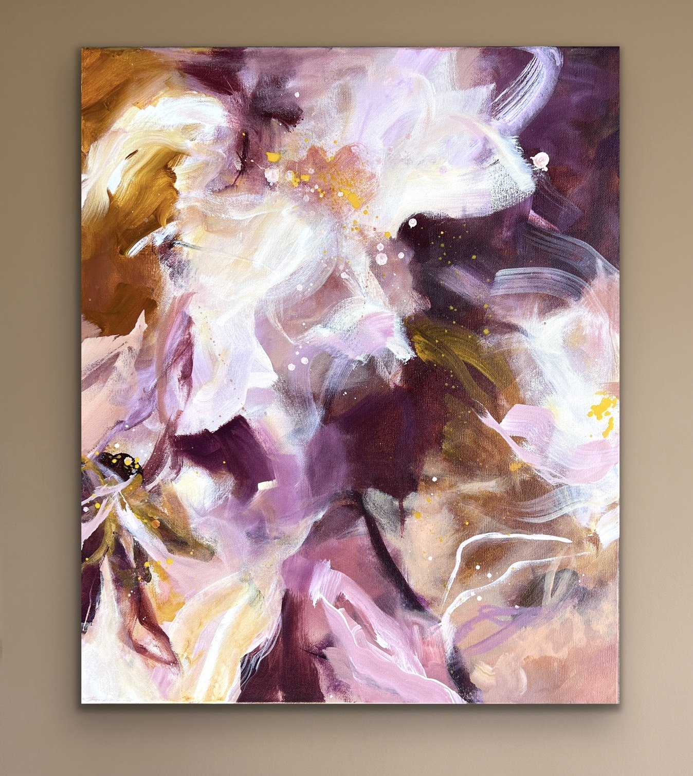 purple and soft white floral original art by Karla Preciado