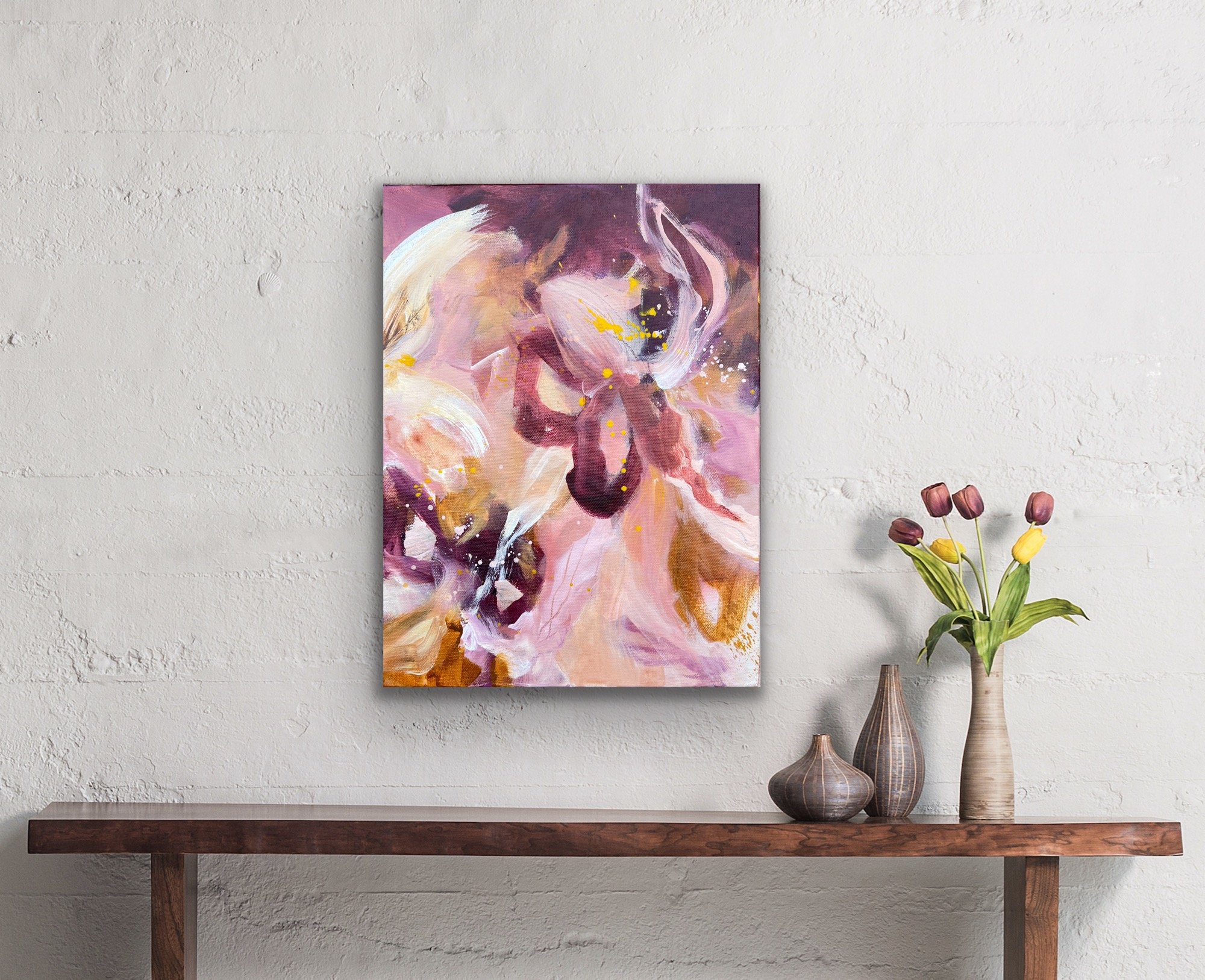 Pink and Plum floral artwork for smal spaces by Karla Preciado