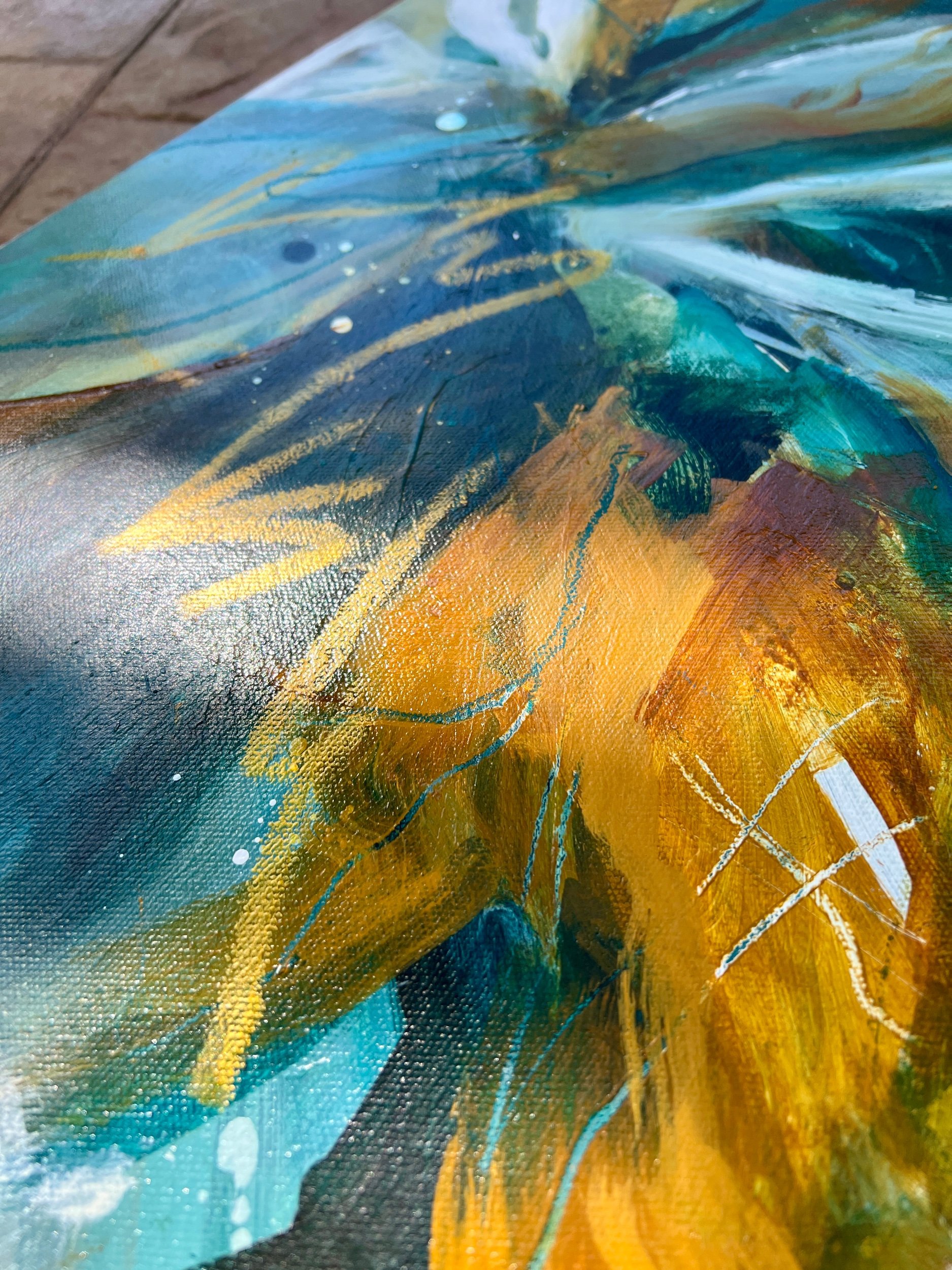 blue and yellow flower painting