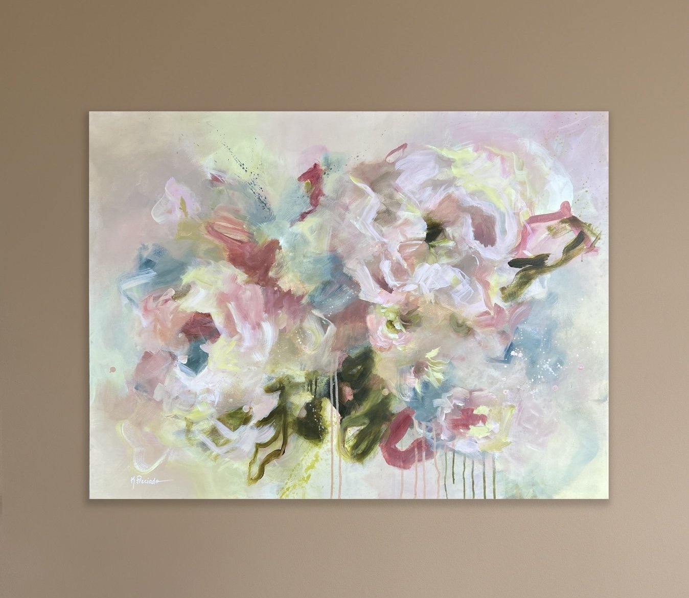 Large acrylic floral art by Karla Preciado