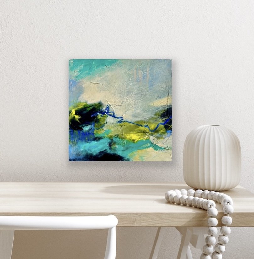 small square abstract landscape painting on canvas