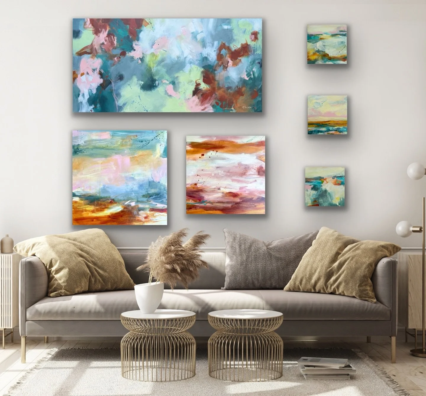 A beautiful collection of abstract landscapes is now on display at @f1veart,  swipe to take a closer look! 
If you are local, come experience them in person at tomorrow&rsquo;s First Friday from 4-8. We&rsquo;d love to see you there! 

#abstractlands