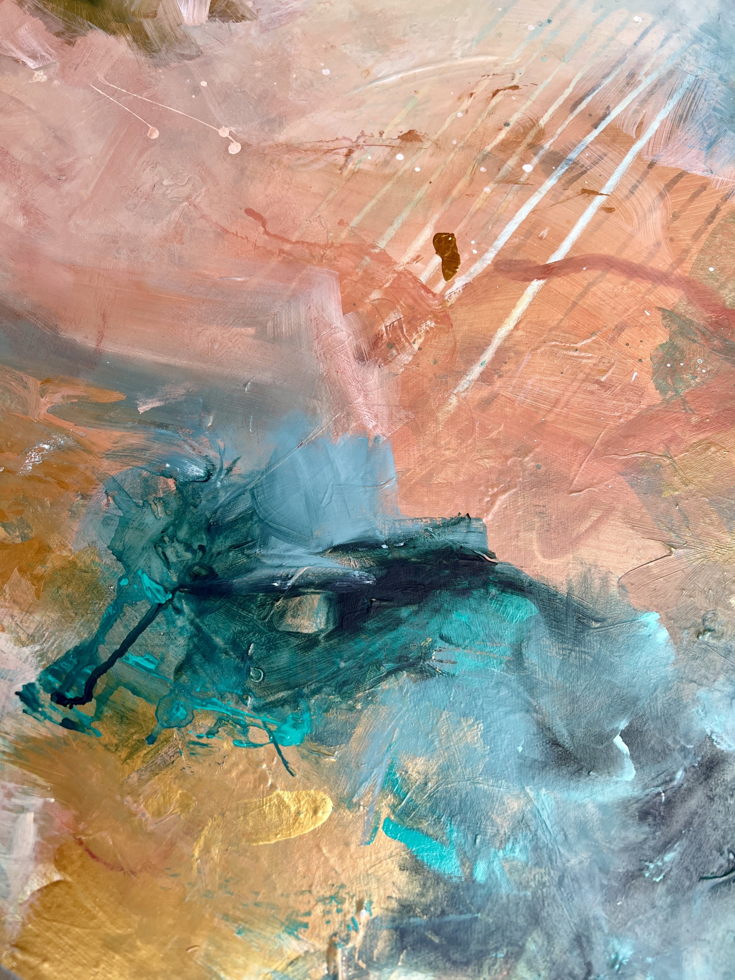 close up pictures of contemporary painting with blue and pink by Karla Preciado