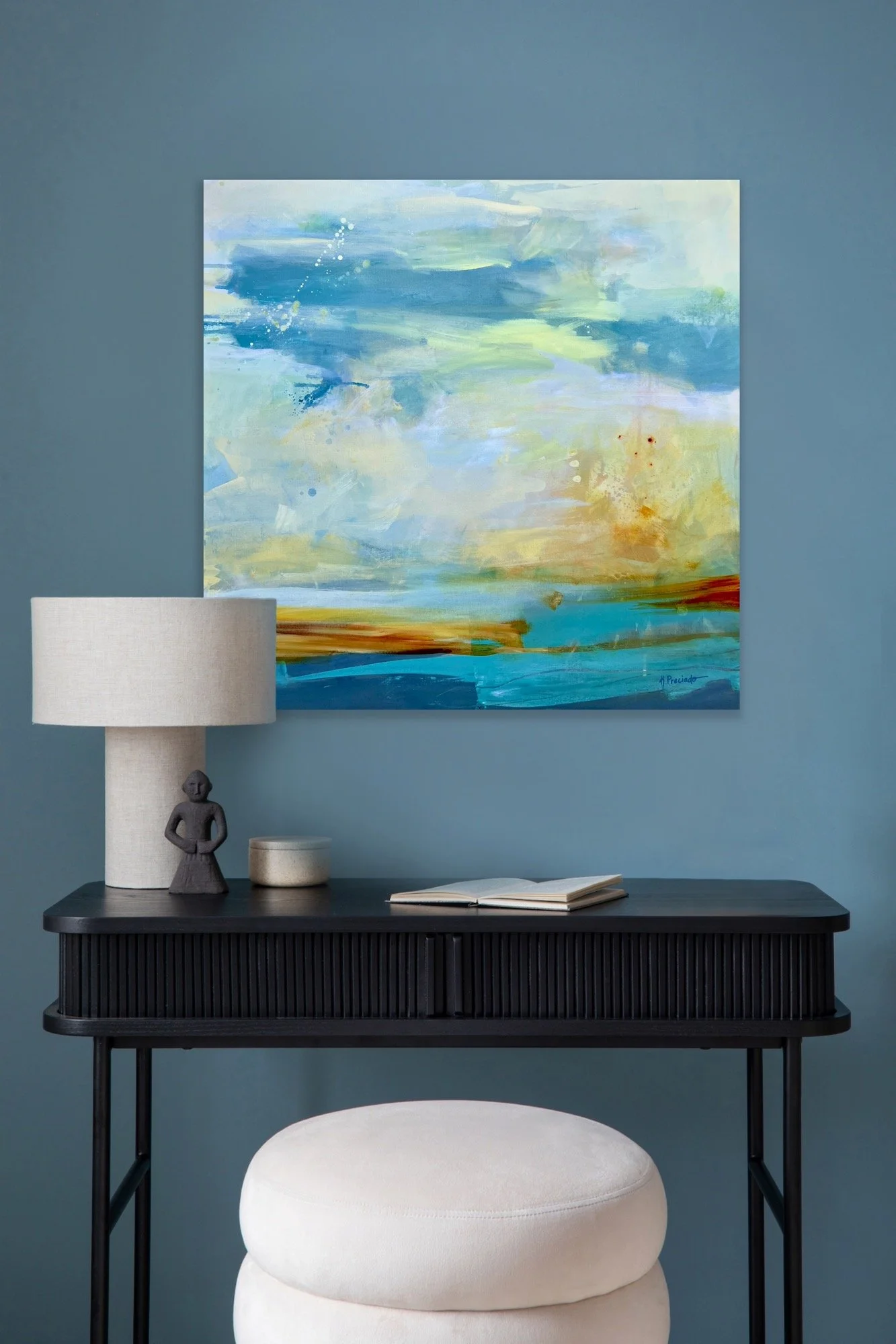 yellow and teal serene abstract wall art for modern spaces