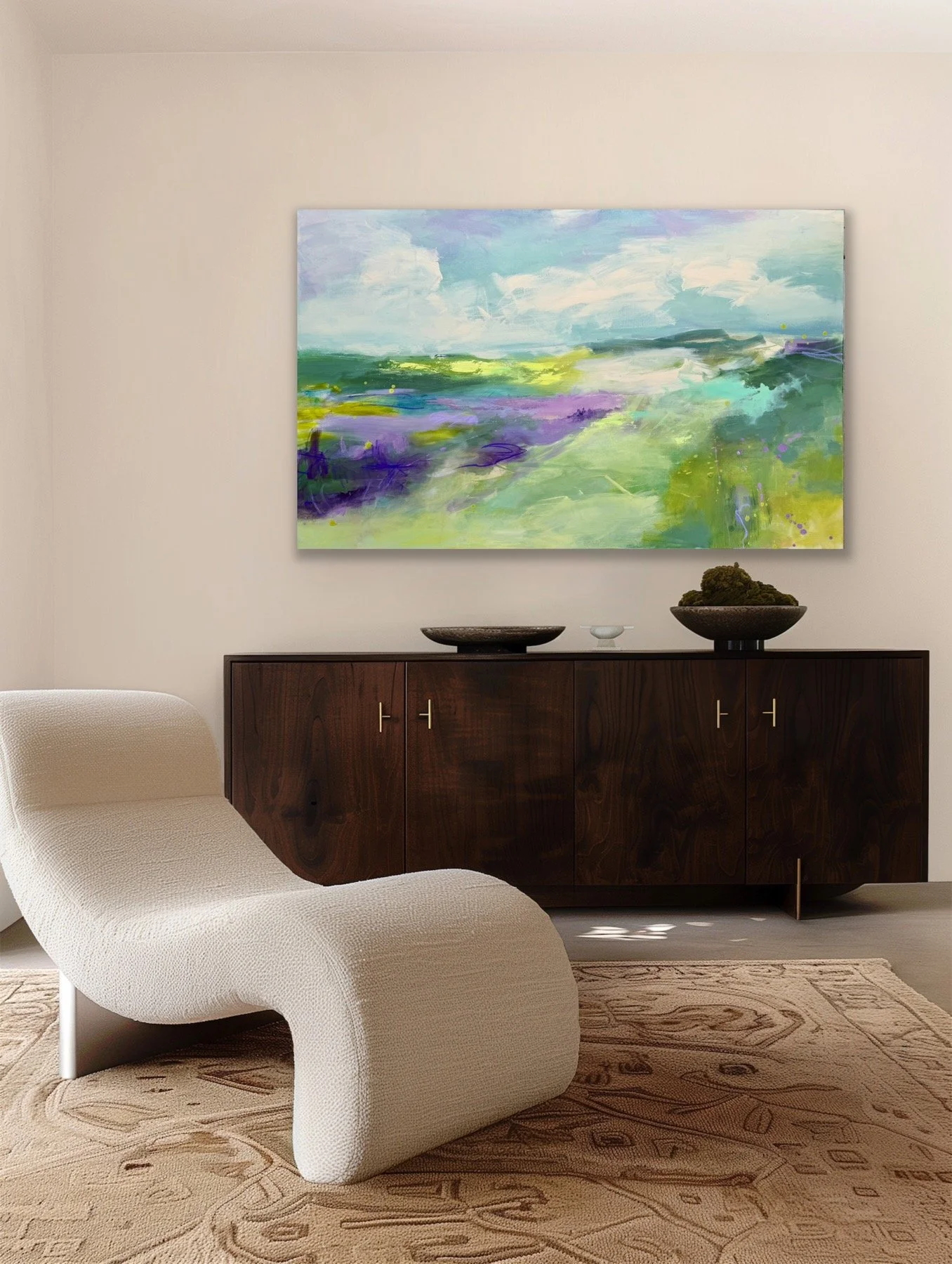 Serene landscape painting for contemporary decor by Karla Preciado