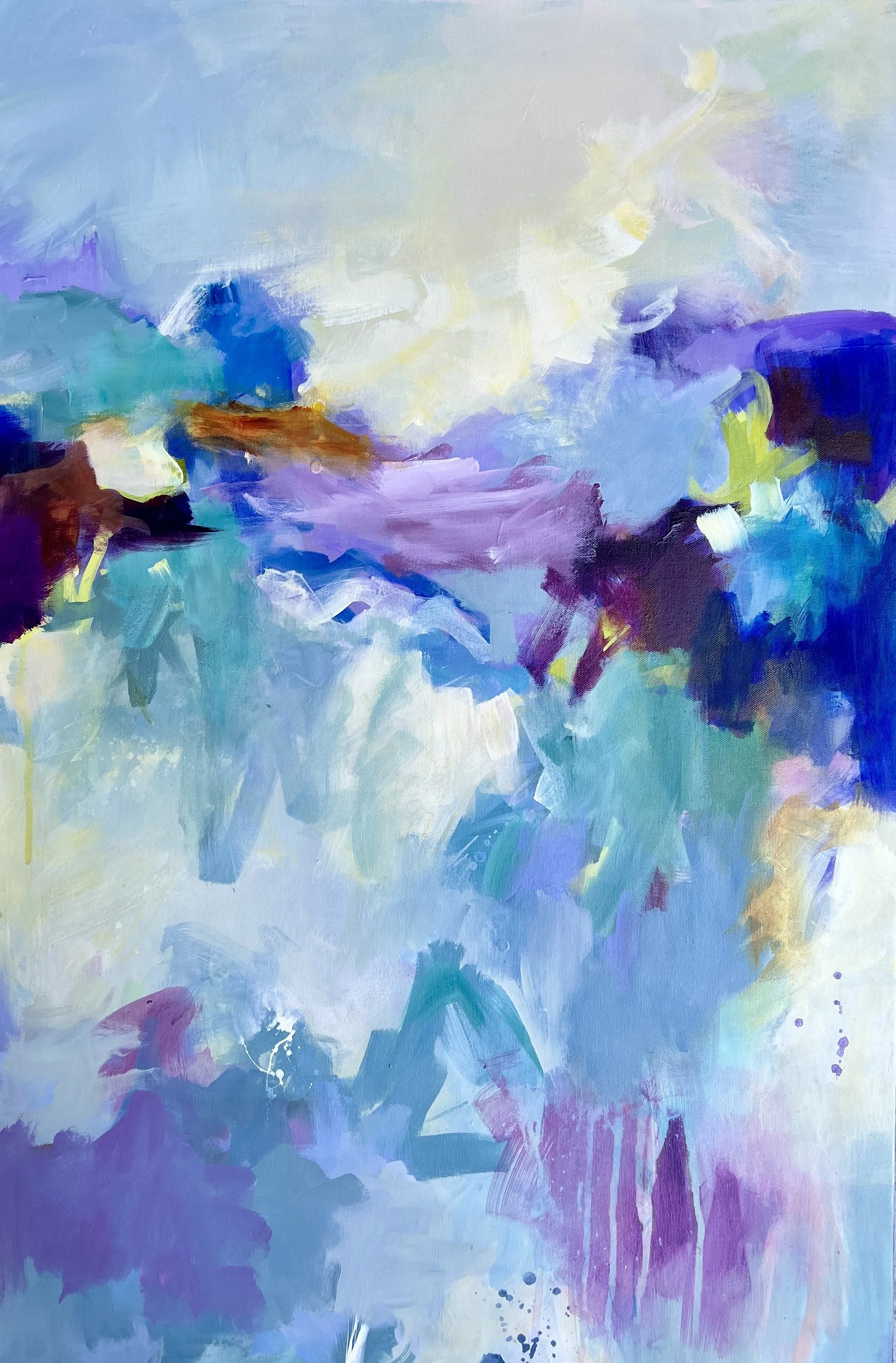 original abstract landscape with purple and blue hues by Karla Preciado