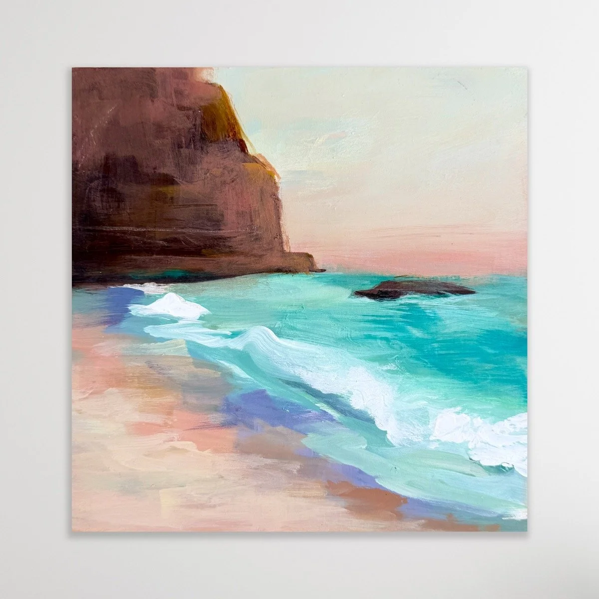 San Diego coastal painting with turquoise and pink color palette