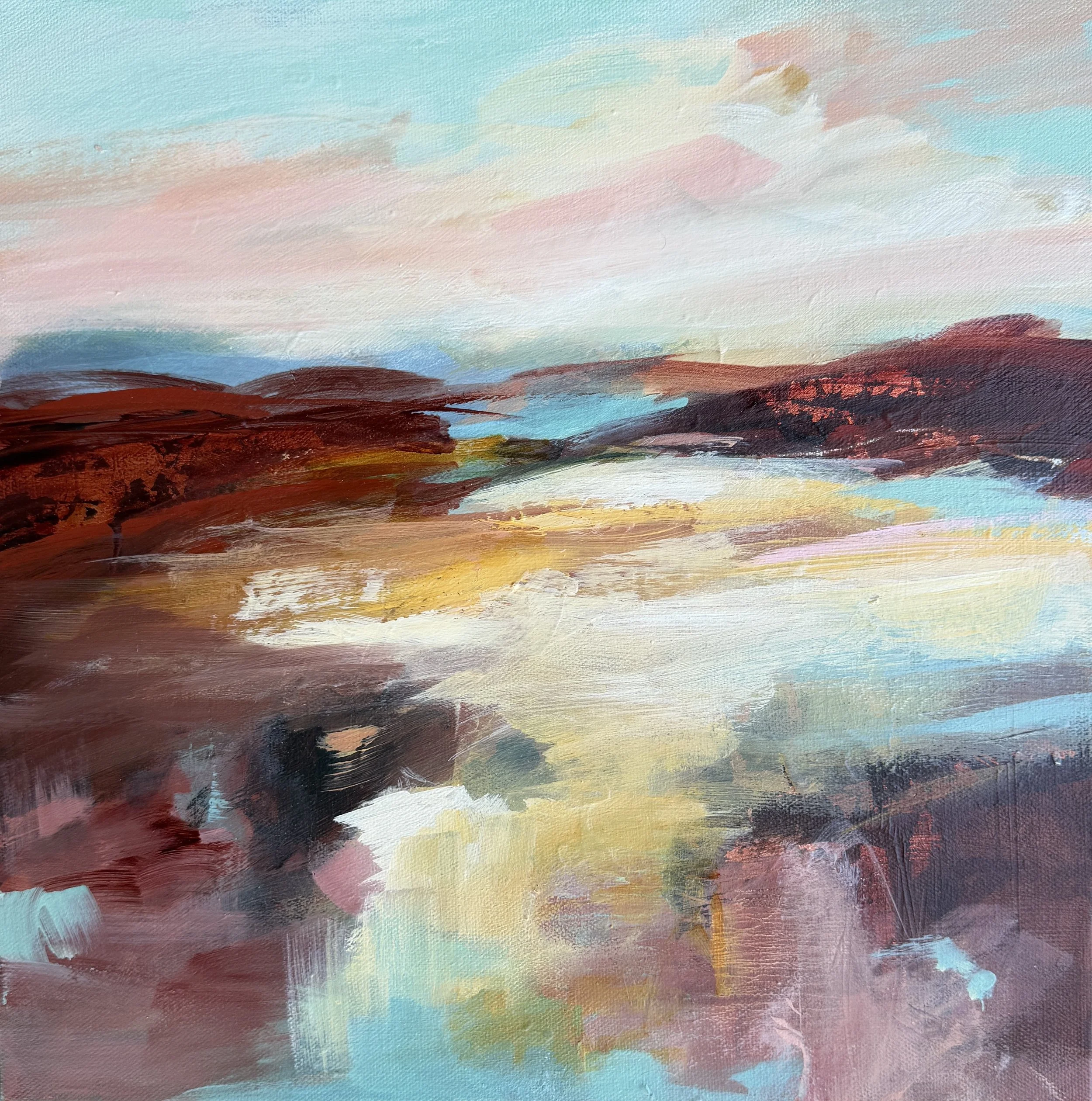 Acrylic abstract landscape for cozy living and office spaces