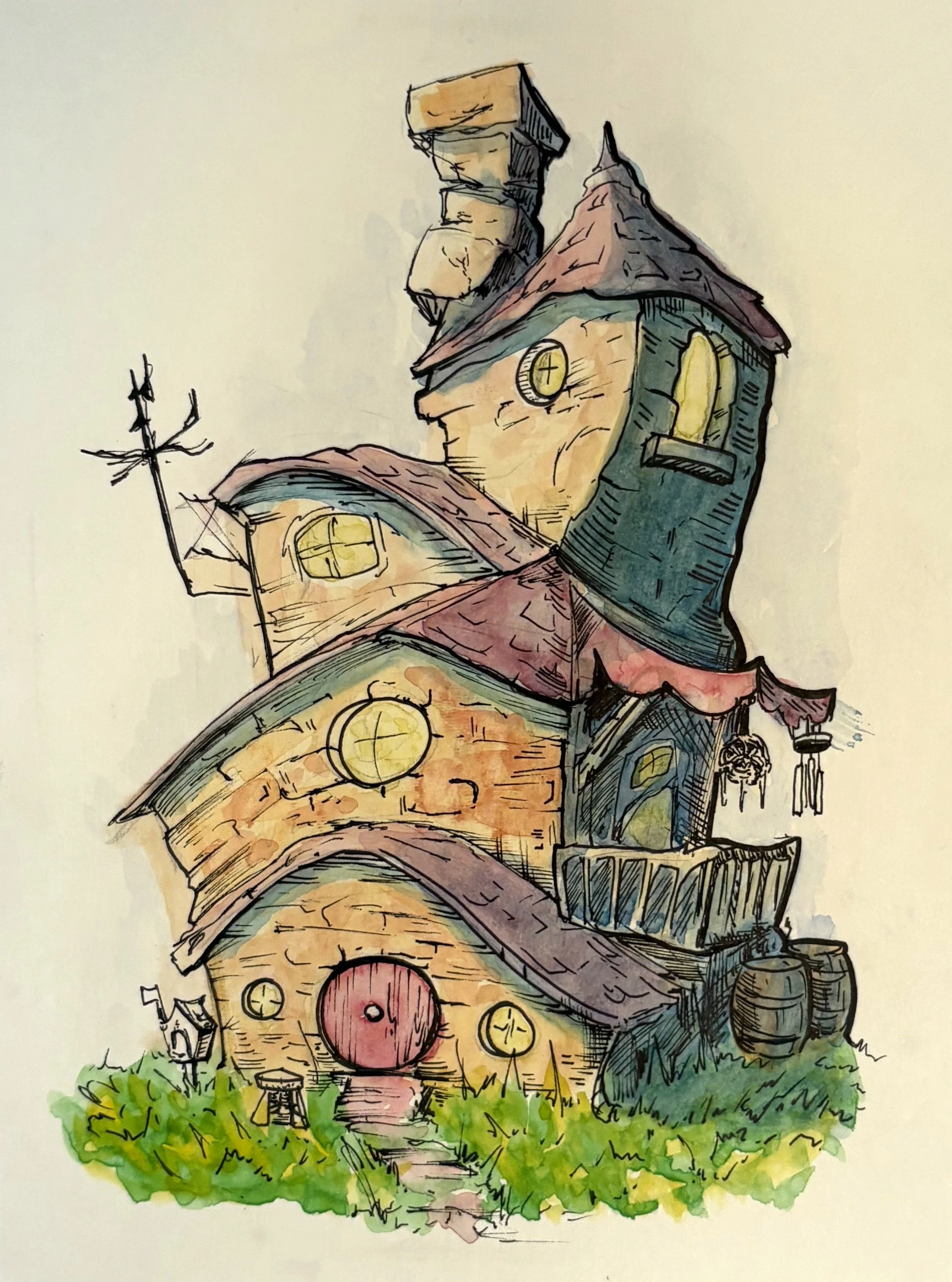 House with red round door