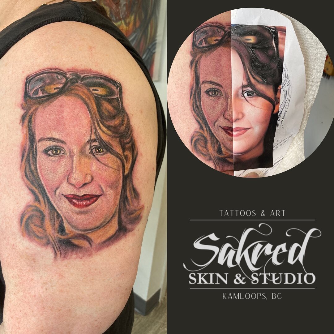 @cyedelaney got an amazing start on this colour portrait this week. Thank you to our client for the trust ❤️ #portrait #colour #tattoo #tattoos #kamloops #ink #newink