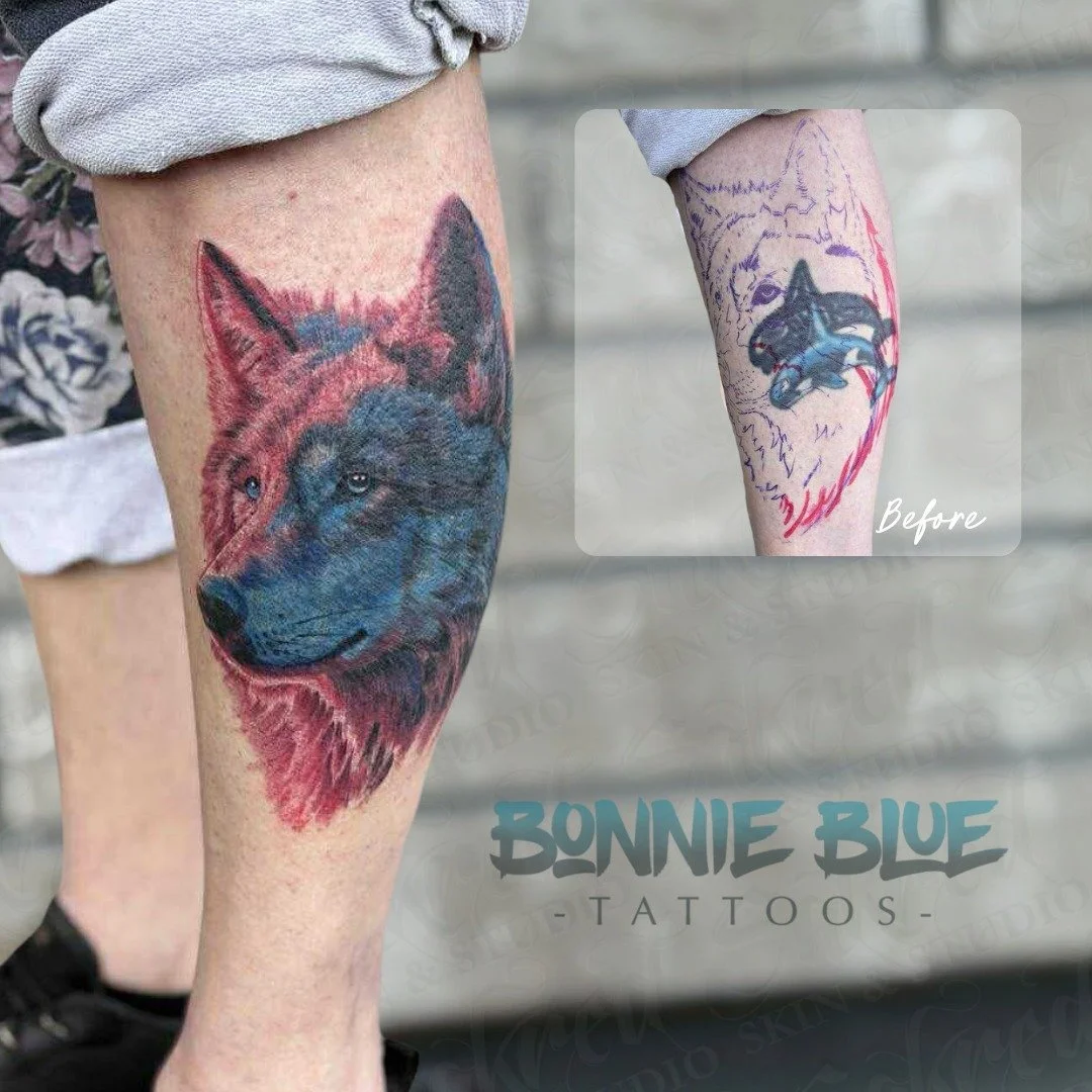 Always impressed by the cover ups our artists do! You do not have to live with a tattoo you are not in love with.  Set up a free consultation with us today to find out what you can do with an older piece of art! 
DM, book online yourself, email or ca