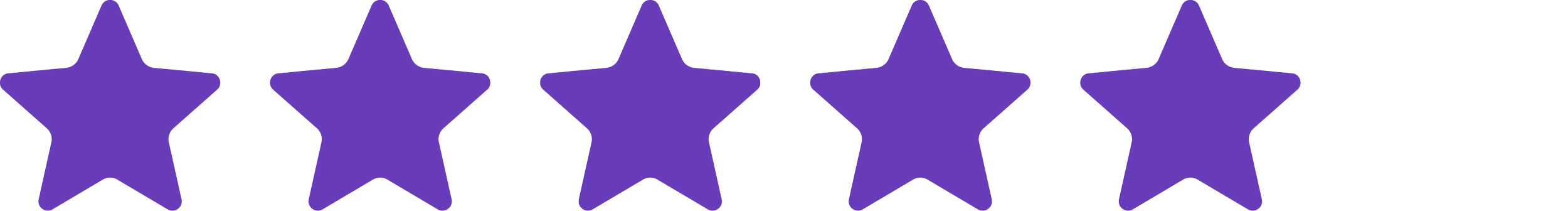 Six purple stars with black outlines, aligned in a row.