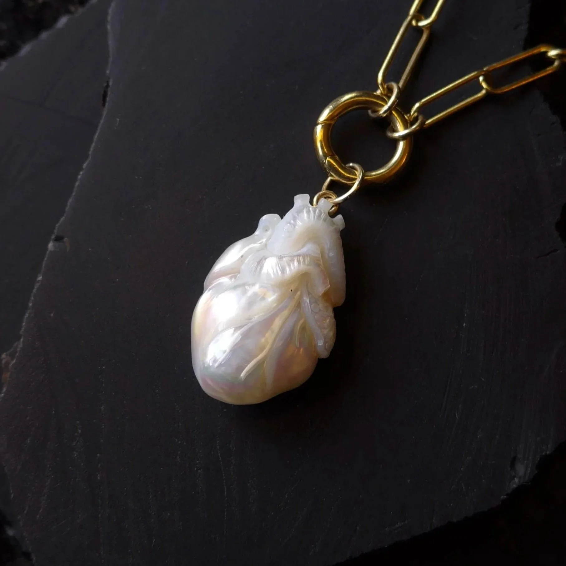 Hand Carved Pearl Heart