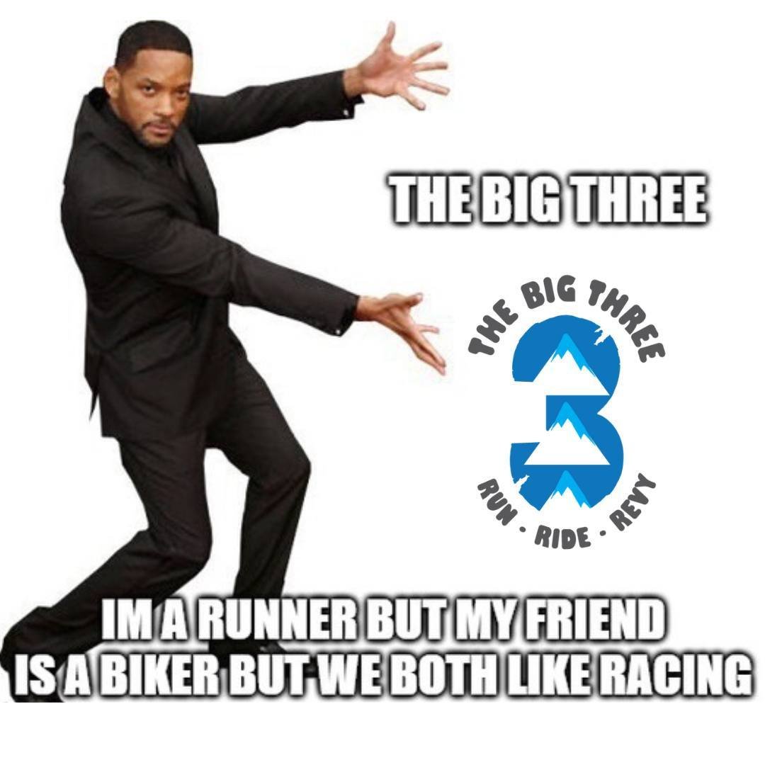 The Big Three Race Details: 

🚴&zwj;♂️ Sign up as a biker OR as a runner for all 3 stages (It is not a duathlon, you bike OR run). 

🏃&zwj;♂️ The first 2 stages are the same for bikers and runners, the third at Boulder is a different loop for runne