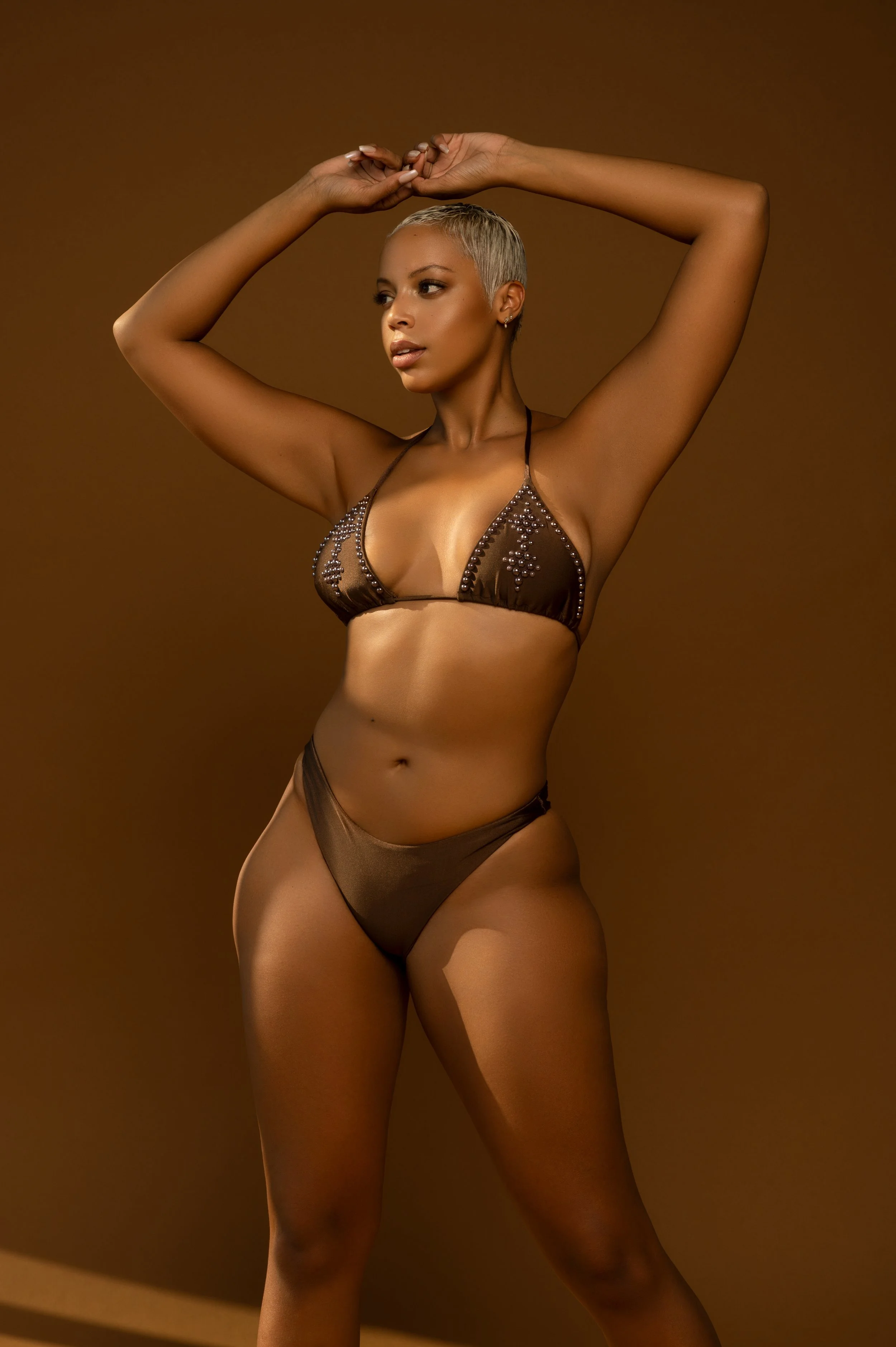 Abalone Two Piece Pearled Swimsuit Set - Chocolate