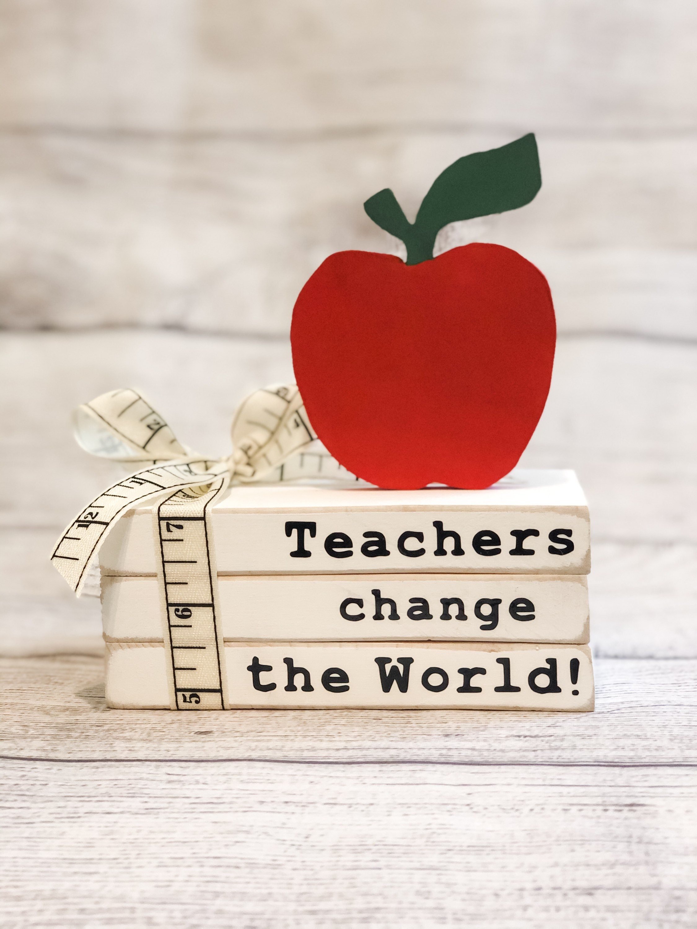 Teacher Book Stack, Wooden Book Bundle, Teachers change the world, Teacher Decor, Teacher Mini Books Farmhouse Books, Tiered Tray Decor