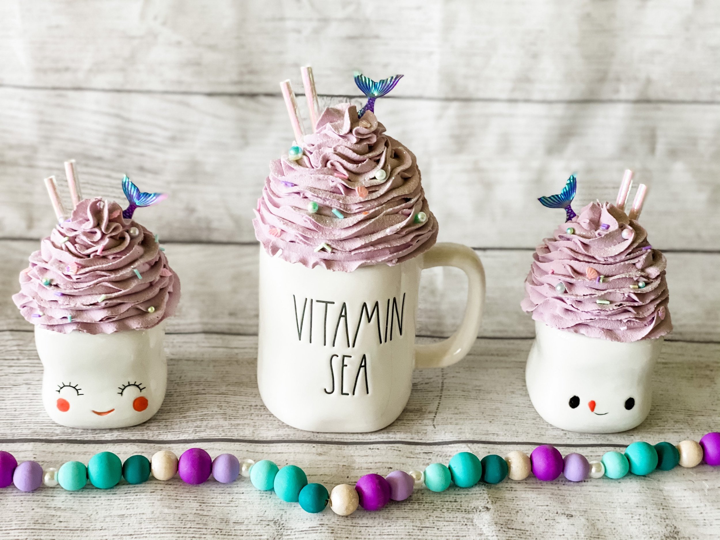 Rae Dunn inspired mug topper, Rae Dunn mug toppers, faux whipped cream mug toppers, mermaid mug topper, faux whip cream mug topper,