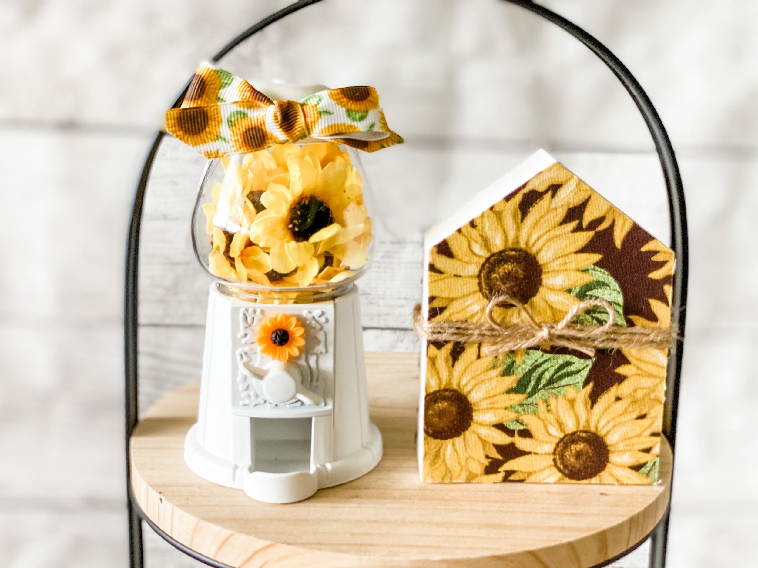 Gumball Machine, Tiered Tray Decor, white Gumball Machine,Sunflower MINI Gumball, YOU CHOOSE, sunflower  optional, farmhouse decor