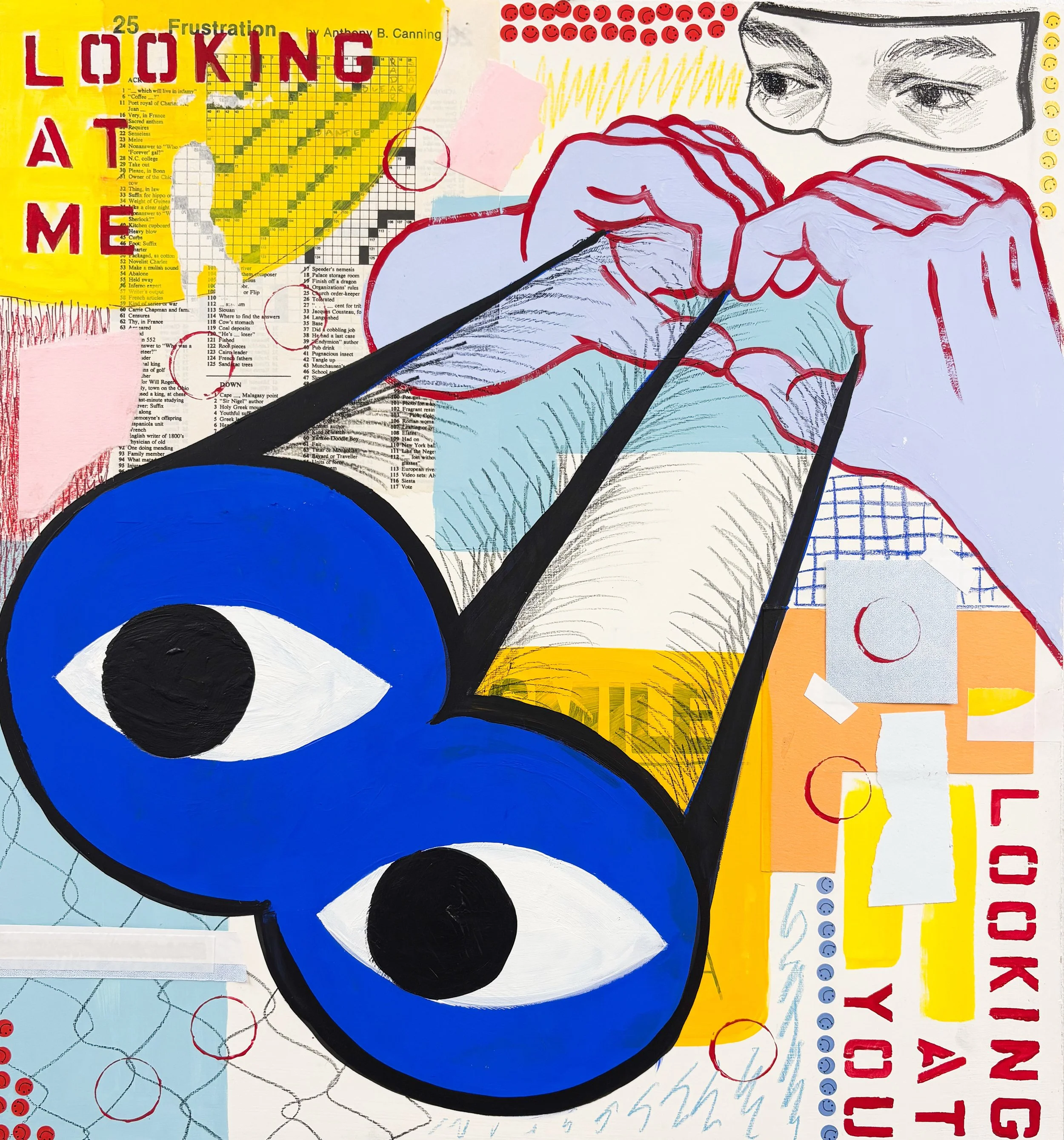 "Looking at me, Looking at you", Mixed Media Collage, 24"x24", 2025