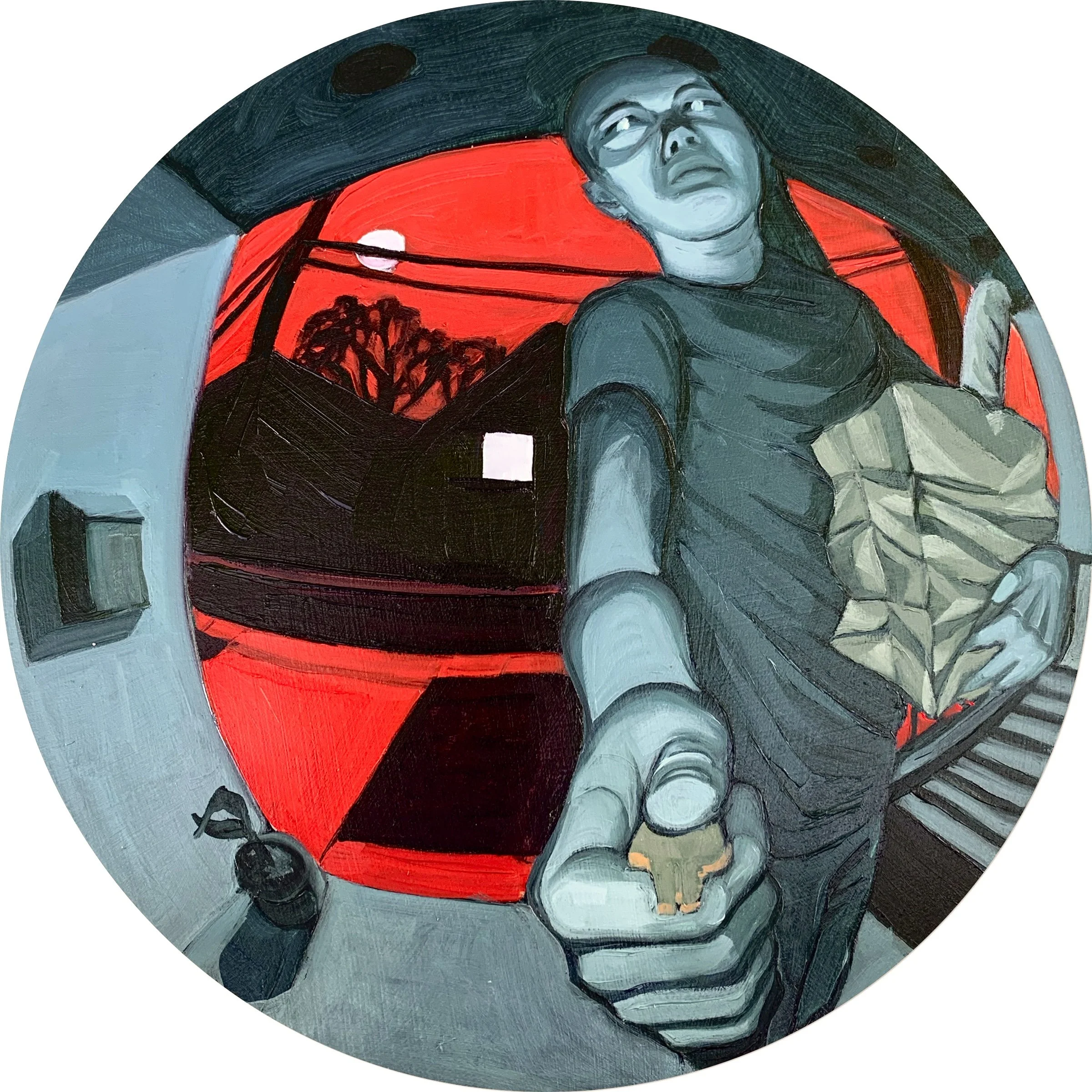 "There is Motion at your Front Door", 2024, Oil on Panel, 12"