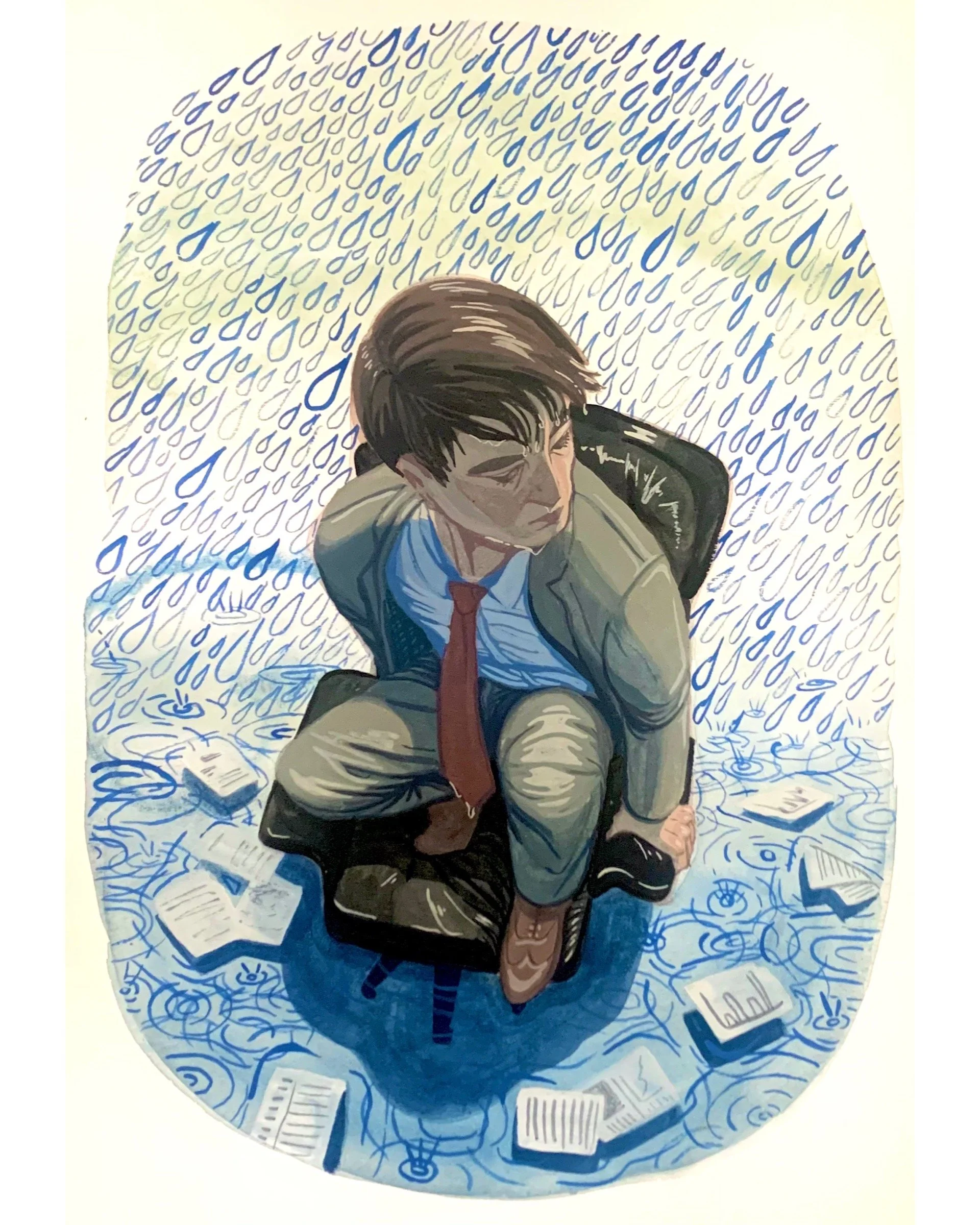 "The Flood" 2024, Gouache on Paper, 16"x20"