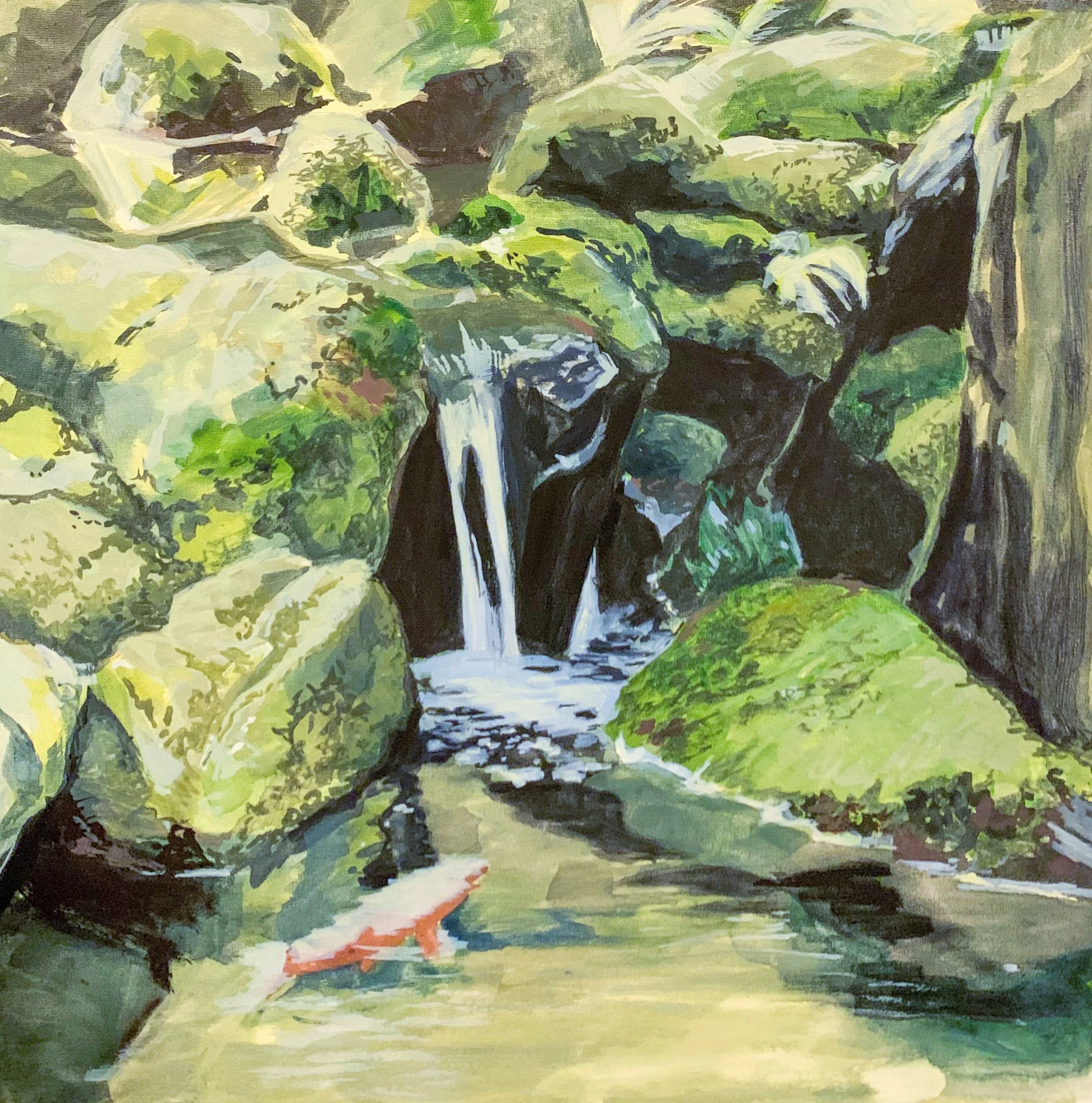 "Koi Pond", 2022, Gouache on Panel, 12"x12"