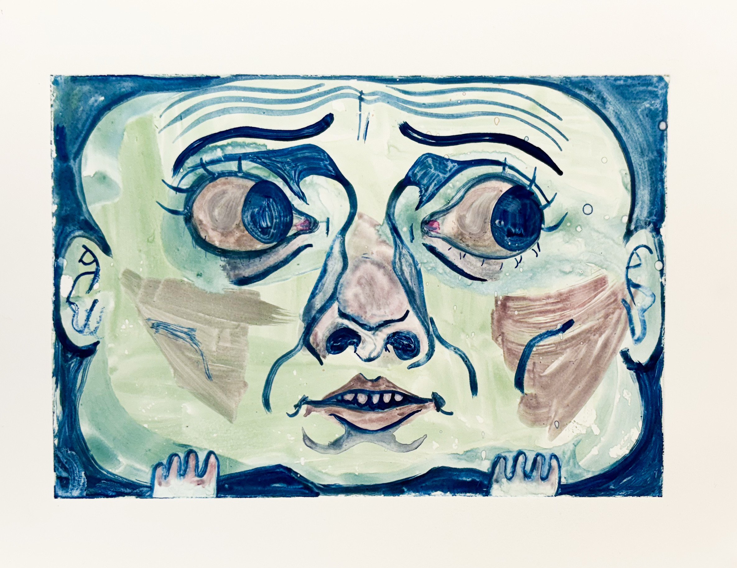 "Worrywart", water-based monotype on paper, 9"x12", 2025