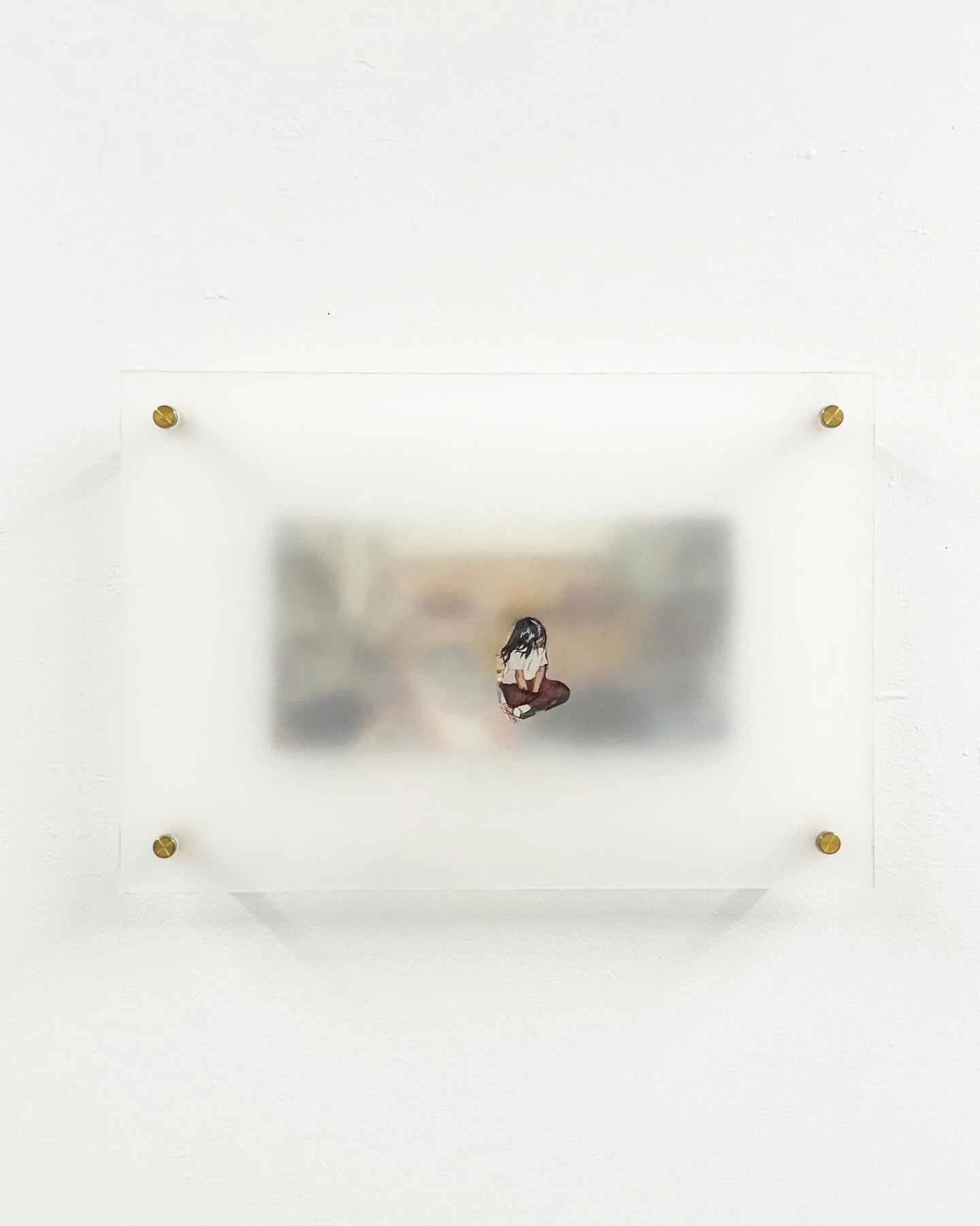 "Sleepover", Gouache on Paper with Frosted Acrylic and Metal Hardware, 11"x17", 2025