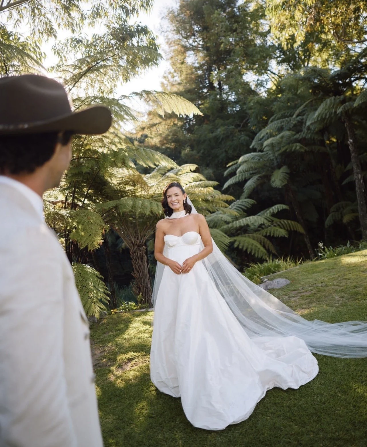 Beautiful Aesha in custom Riley Corset, Daphne Skirt + matching neck scarf and Jordan Blusher Veil