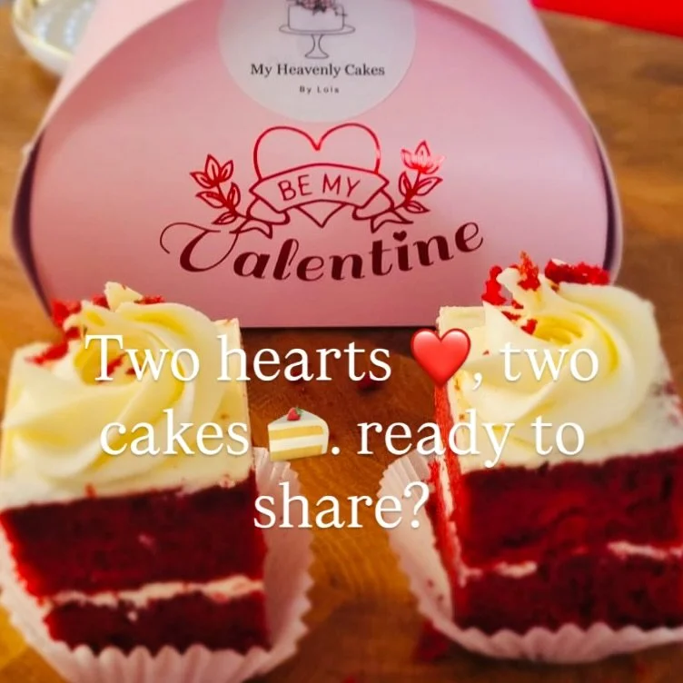 Love (and cake) is sweeter together 😘
Grab a Valentine&rsquo;s box for two mini red velvet cakes or two cupcakes &mdash; other flavours: chocolate, vanilla &amp; strawberry.

✨ Collection: Friday 13th or Saturday 14th February

Treat your special so