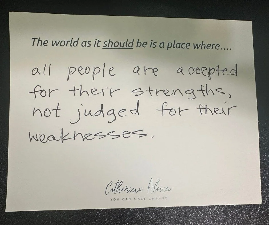 At my book launch event, I did an activity I&rsquo;ve done many times before.

I gave everyone a postcard and I asked people to finish the sentence:
&ldquo;The world as it should be is a place where&hellip;&rdquo;

It&rsquo;s always a powerful moment
