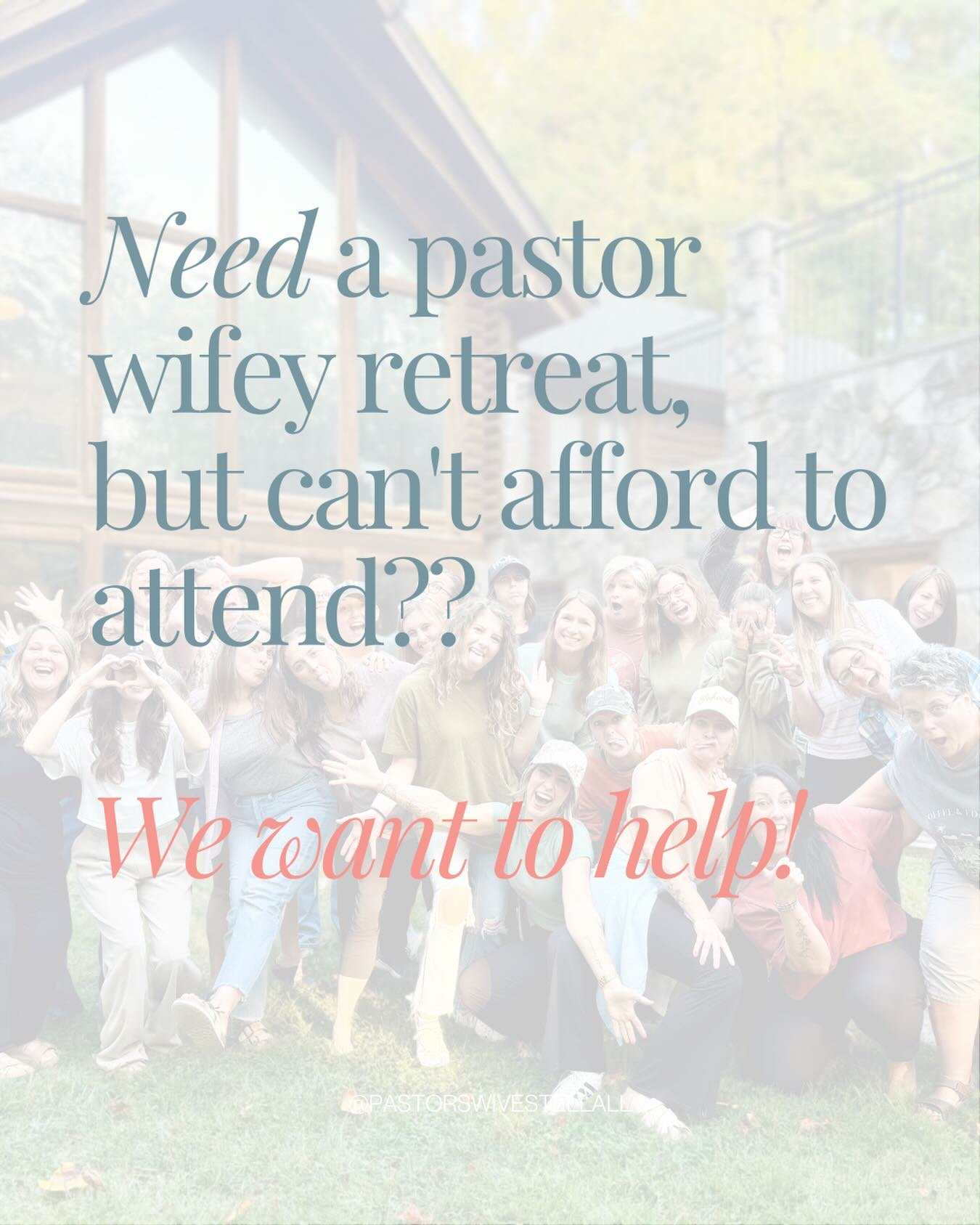 We don&rsquo;t have a ton of scholarship money, but we do have some! 

If you are considering attending our September 24-27th, Fraziers Bottom, West Virginia, pastors&rsquo; wives retreat but need financial help getting there, send us a DM or email u