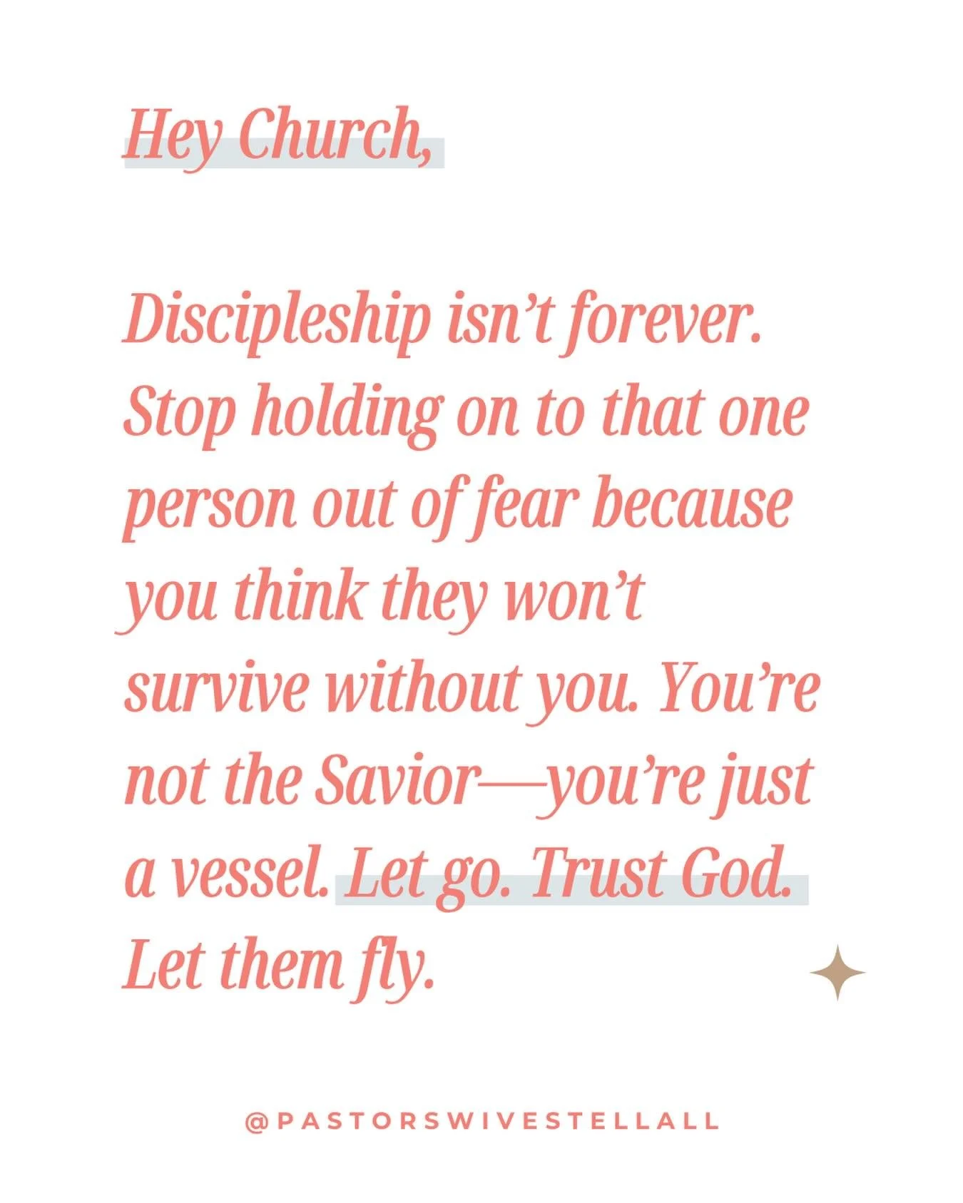 It&rsquo;s not about control. It&rsquo;s discipleship. Period. ❤️

Let go and let God. 😉

#churchcommunity #churchlife #pastorswives #pastorswife #churchleadership