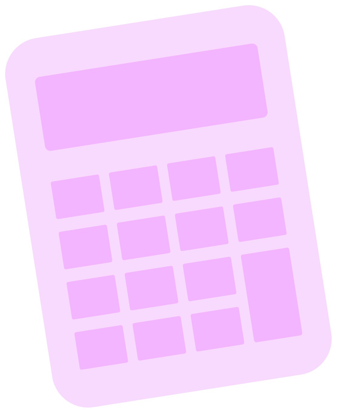 A purple calculator with a large display screen and multiple buttons.