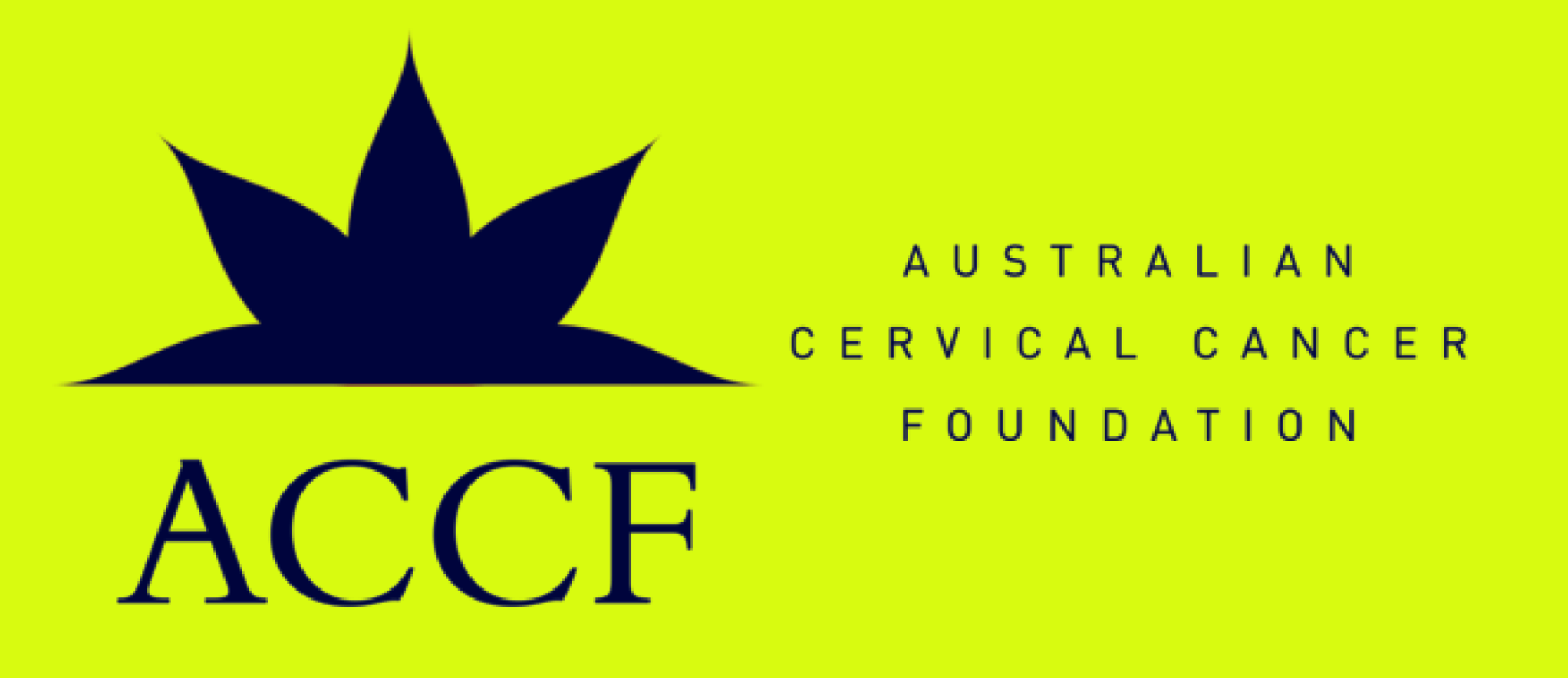 Logo of the Australian Cervical Cancer Foundation, featuring a stylized dark blue leaf on a bright yellow background. The text 'AUSC' is at the bottom, and the full name 'Australian Cervical Cancer Foundation' is written to the right of the logo.