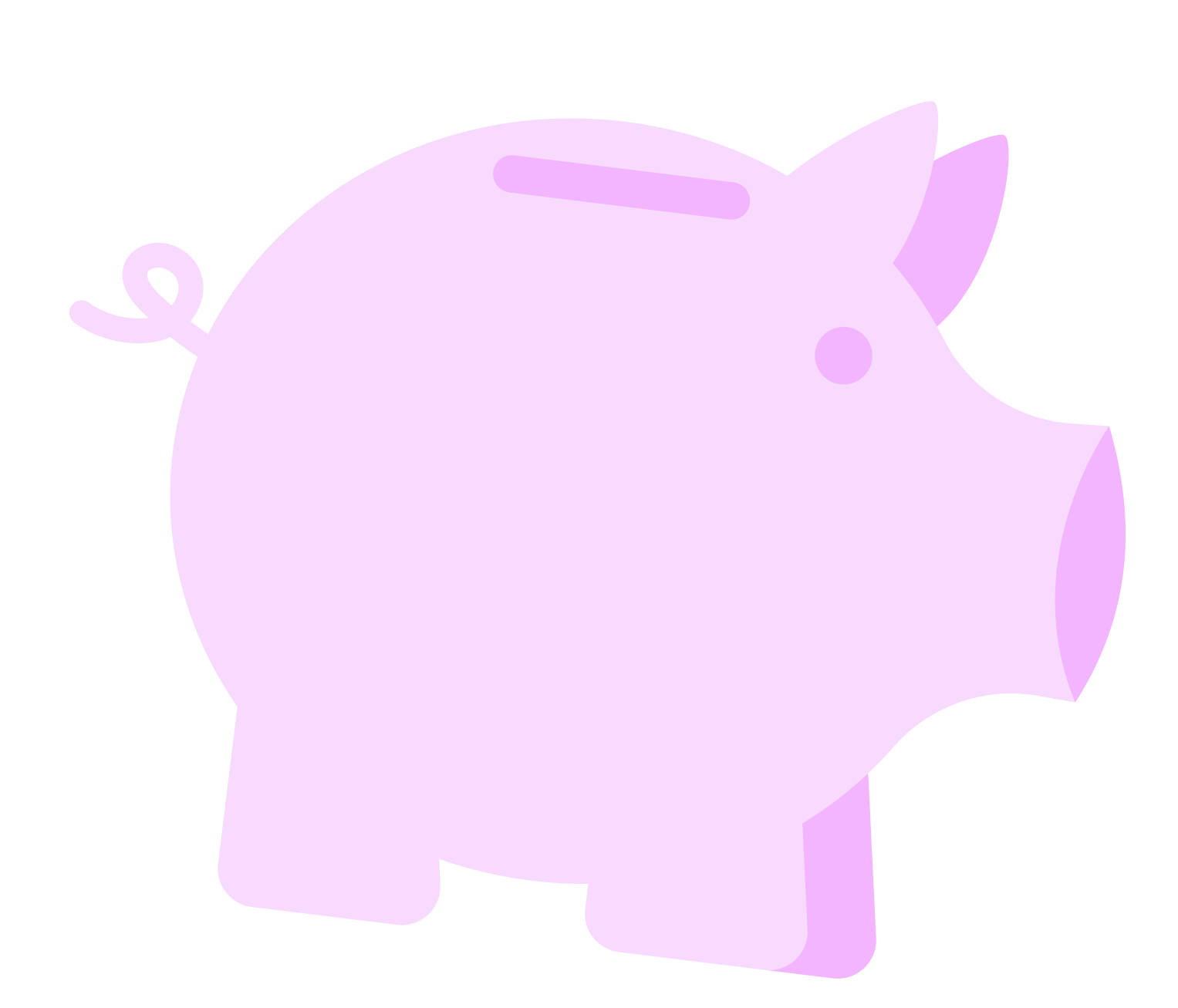 A simple, cartoon-style illustration of a light purple hippopotamus with a rounded body, small tail, short legs, a peg-like ear, and a small rounded eye.