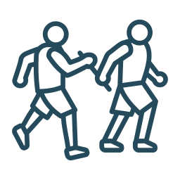 Line drawing of two people walking hand in hand.