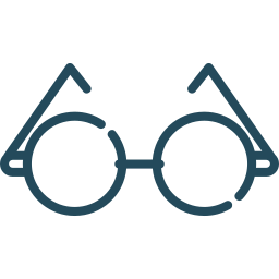 Line drawing of a pair of round eyeglasses with a simple frame.