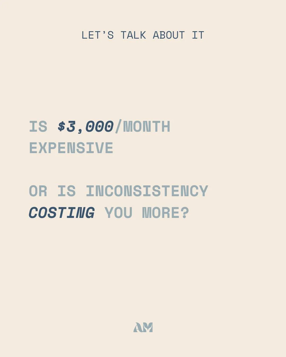 Is $3,000/month expensive or is inconsistency costing you more?

Inconsistent content doesn&rsquo;t just slow growth - it weakens trust, kills momentum, and makes your brand forgettable.

What you&rsquo;re really investing in isn&rsquo;t &ldquo;conte