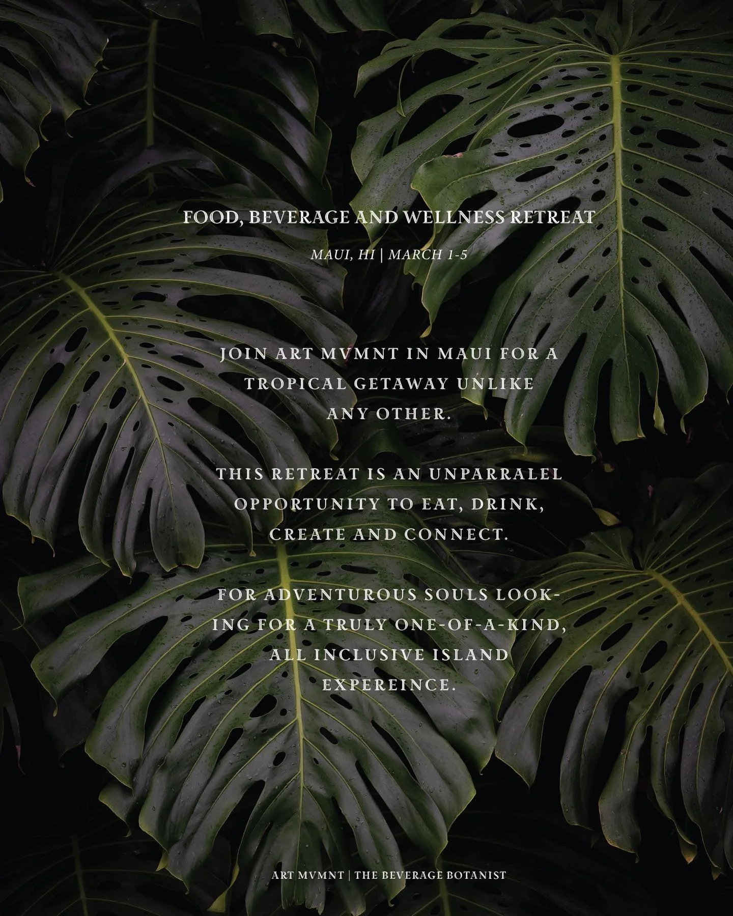 BOOKING CLOSES 1/31 
The Food, Beverage and Wellness Retreat that we&rsquo;re hosting in Maui with @thebeveragebotanist is going to be such a special and beautiful experience. The intentionality runs deeep in the way we&rsquo;re connecting to Hawaiia