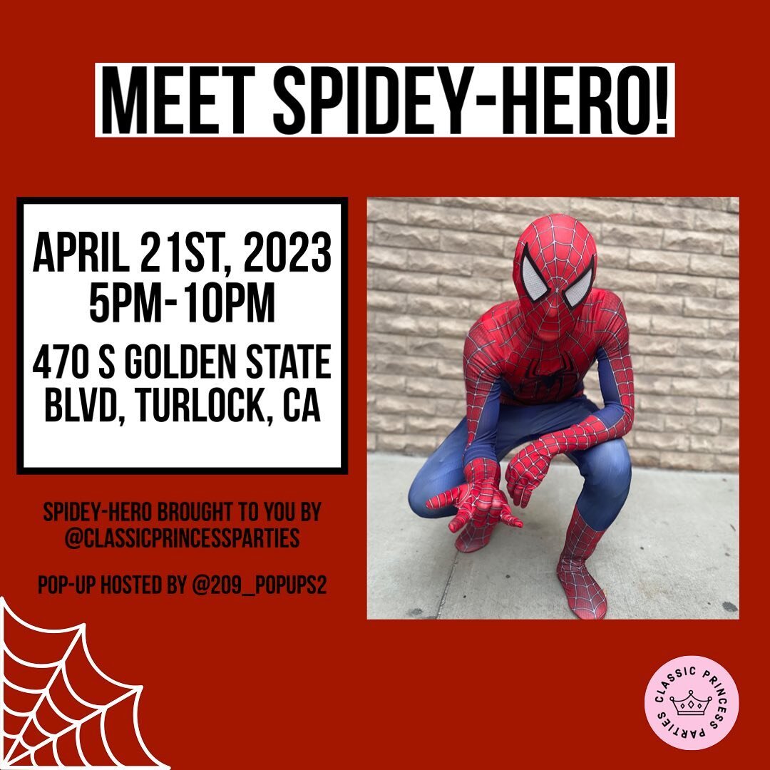 Spidey-Hero is making his first appearance! He will be posing for pictures and saying hi from 5-10PM on Friday, April 21st! Come say hi and check out all the cool vendors! 😎

&bull;

&bull;

#spiderman #turlock #modesto #merced #lodi #superhero #cos
