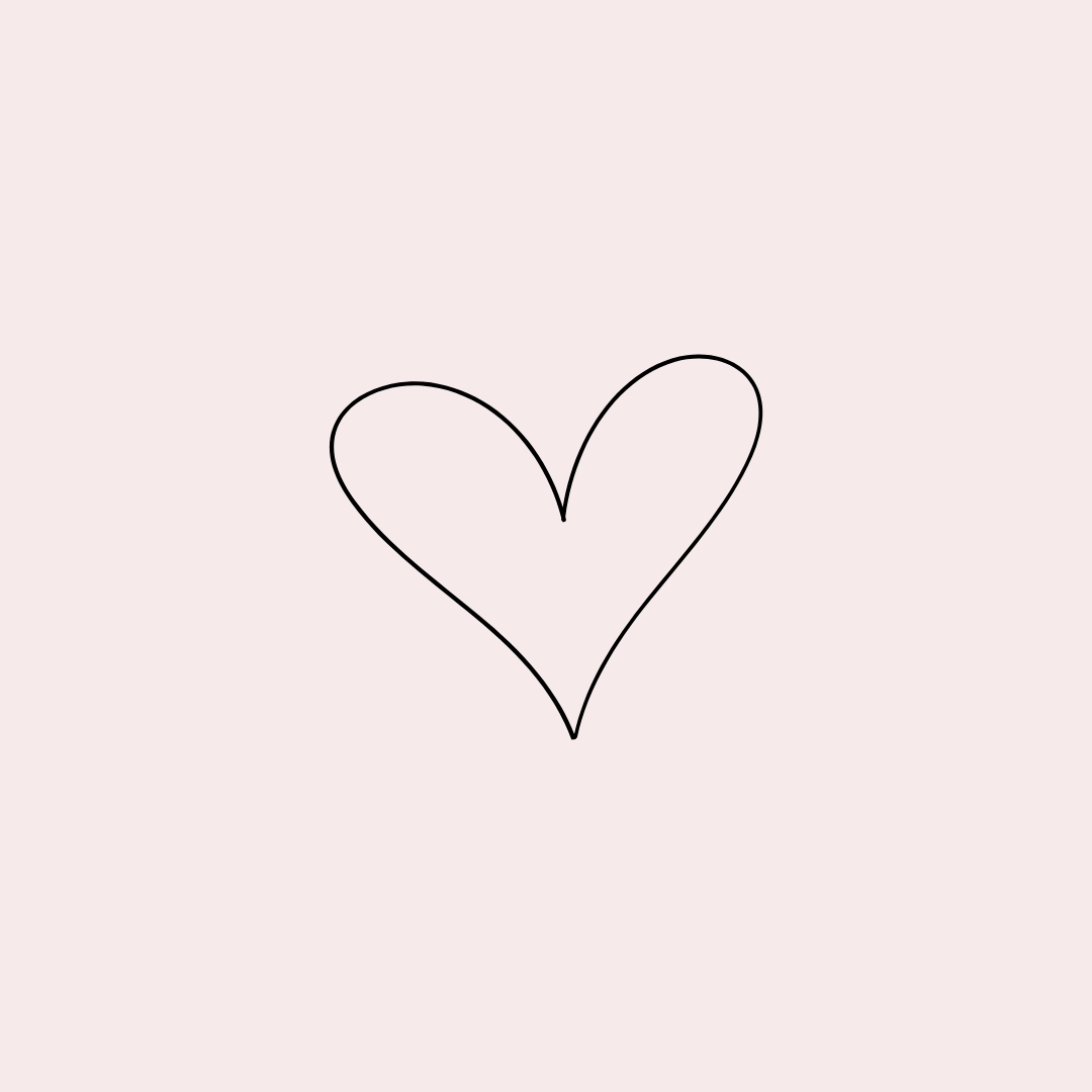 Outline of a handrawn love heart on a pale pink background