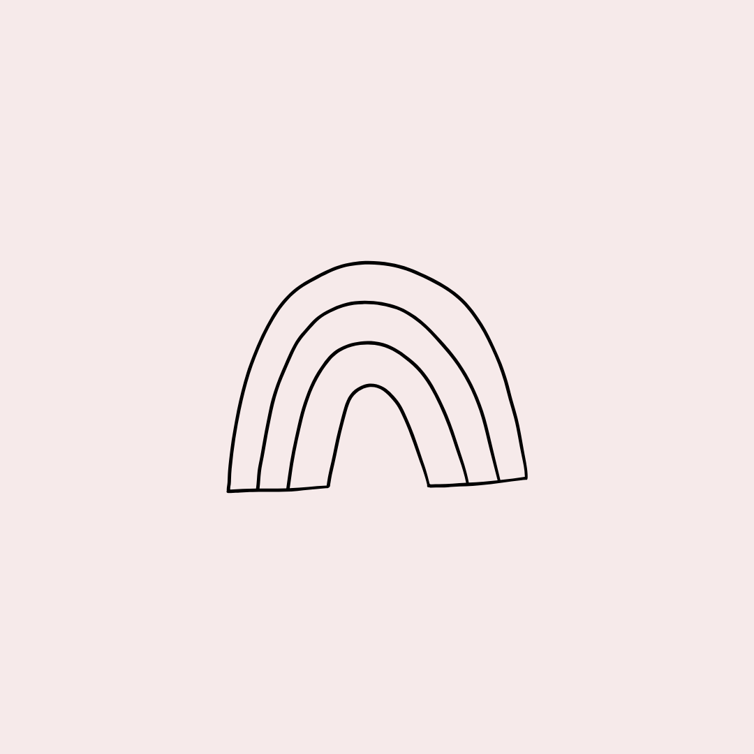 black rainbow outline on pale pink background