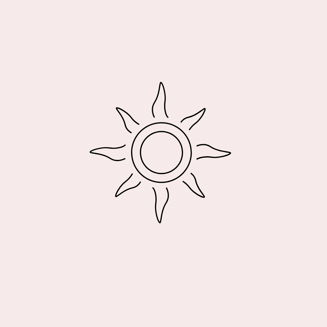 Outline of a sun with rays emanating on a pale pink background